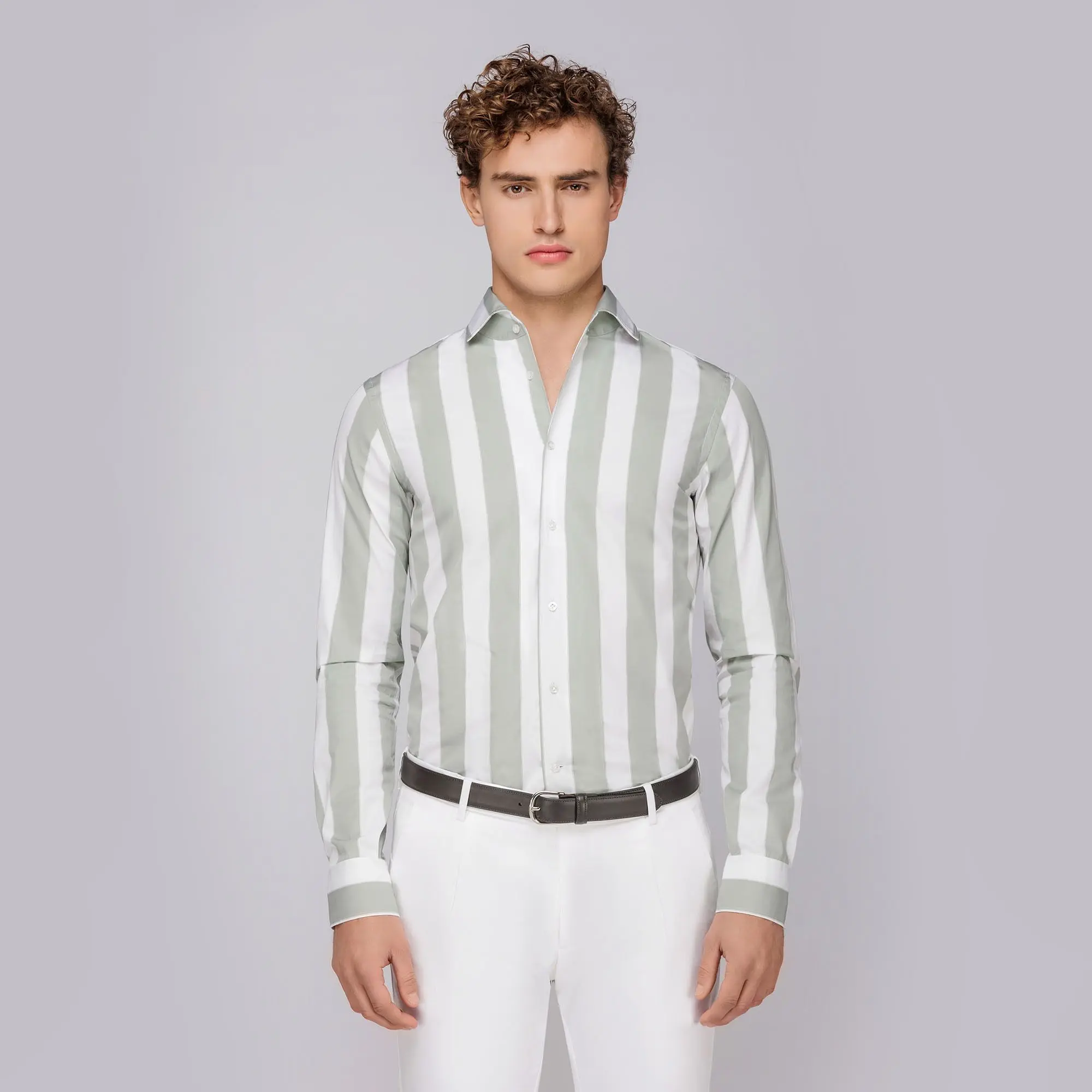 Camicia a righe larghe uomo verde grigio