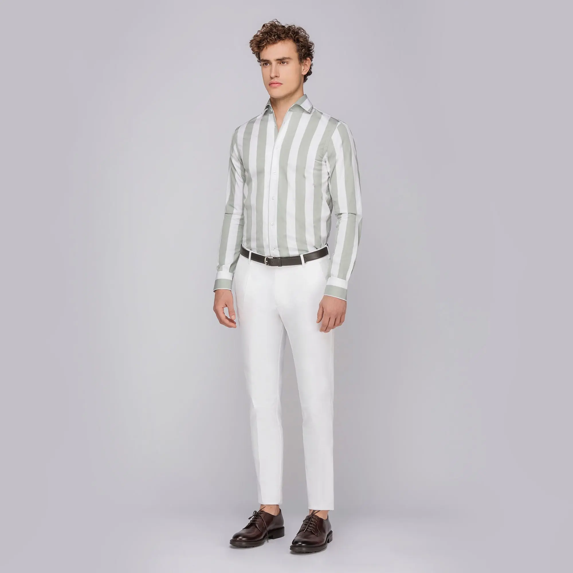 Camicia a righe larghe uomo verde grigio
