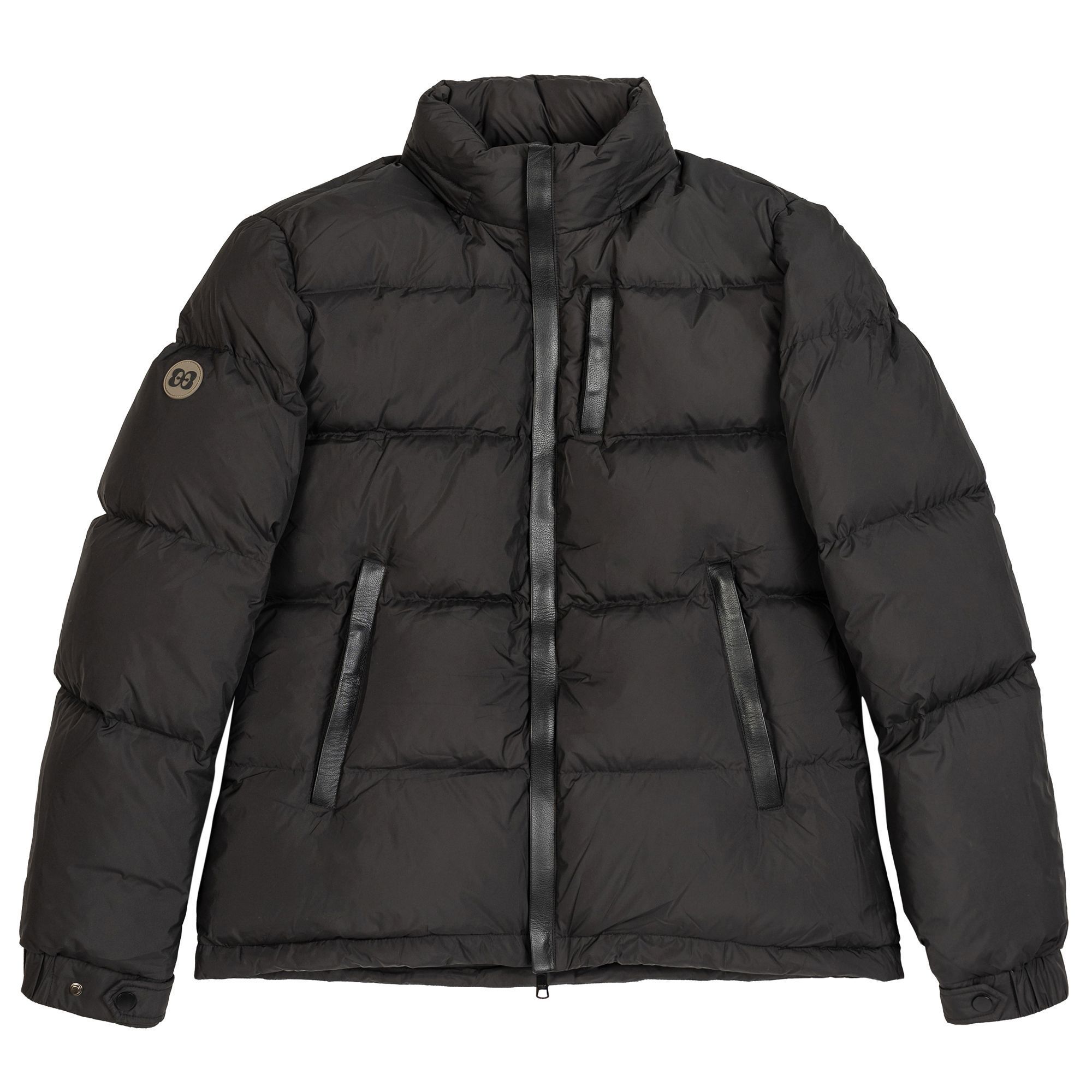 Piumino uomo nero 90/10 con tessuto waterproof e zip bordate in pelle – Elio Evan Verbier.