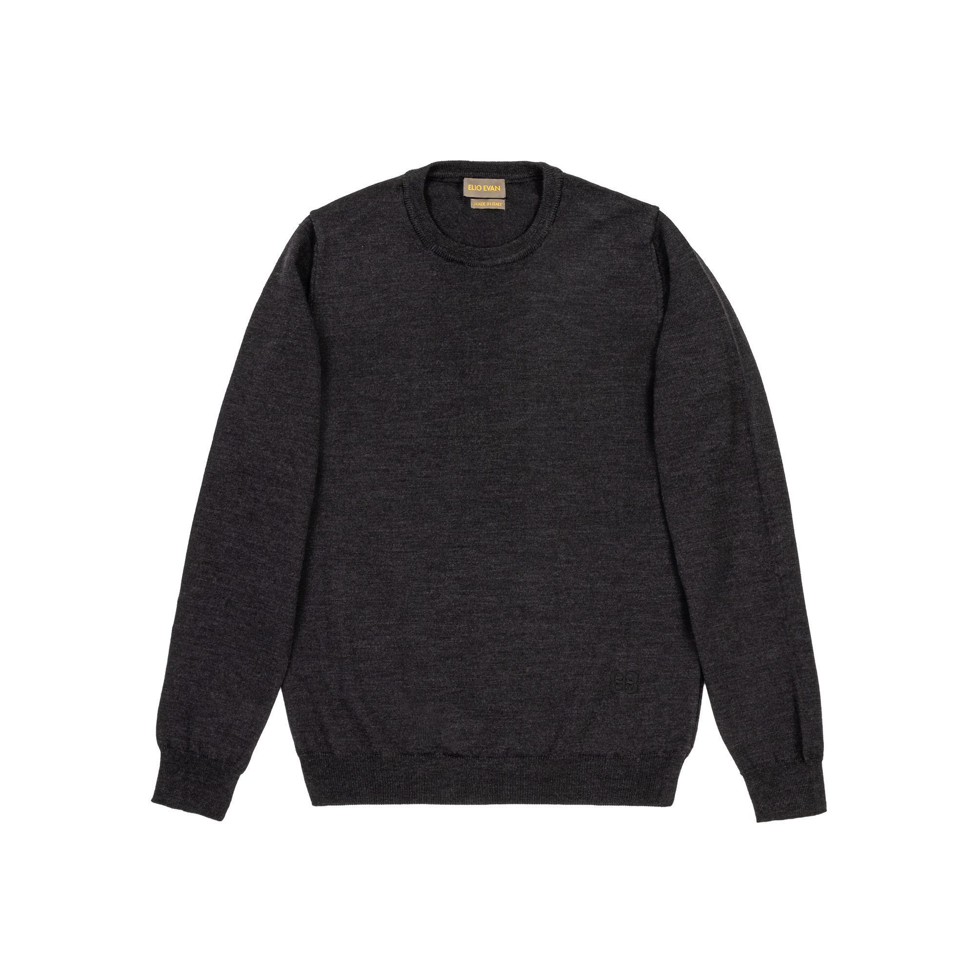 Maglia uomo Elio Evan in lana merino grigio antracite con finiture a coste e ricamo 2E.