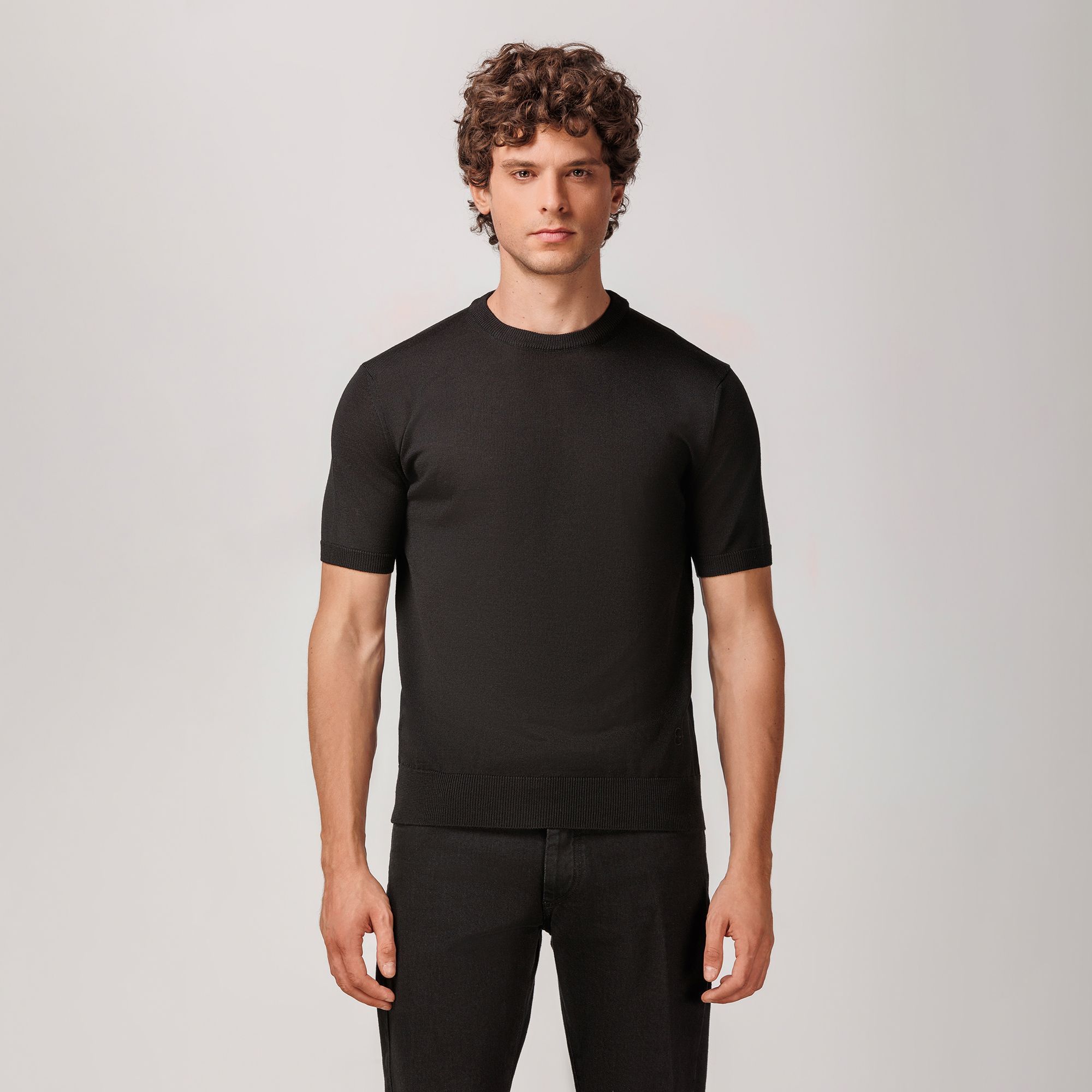 Maglia Elio Evan in Lana Merino Extrafine Nera a Maniche Corte