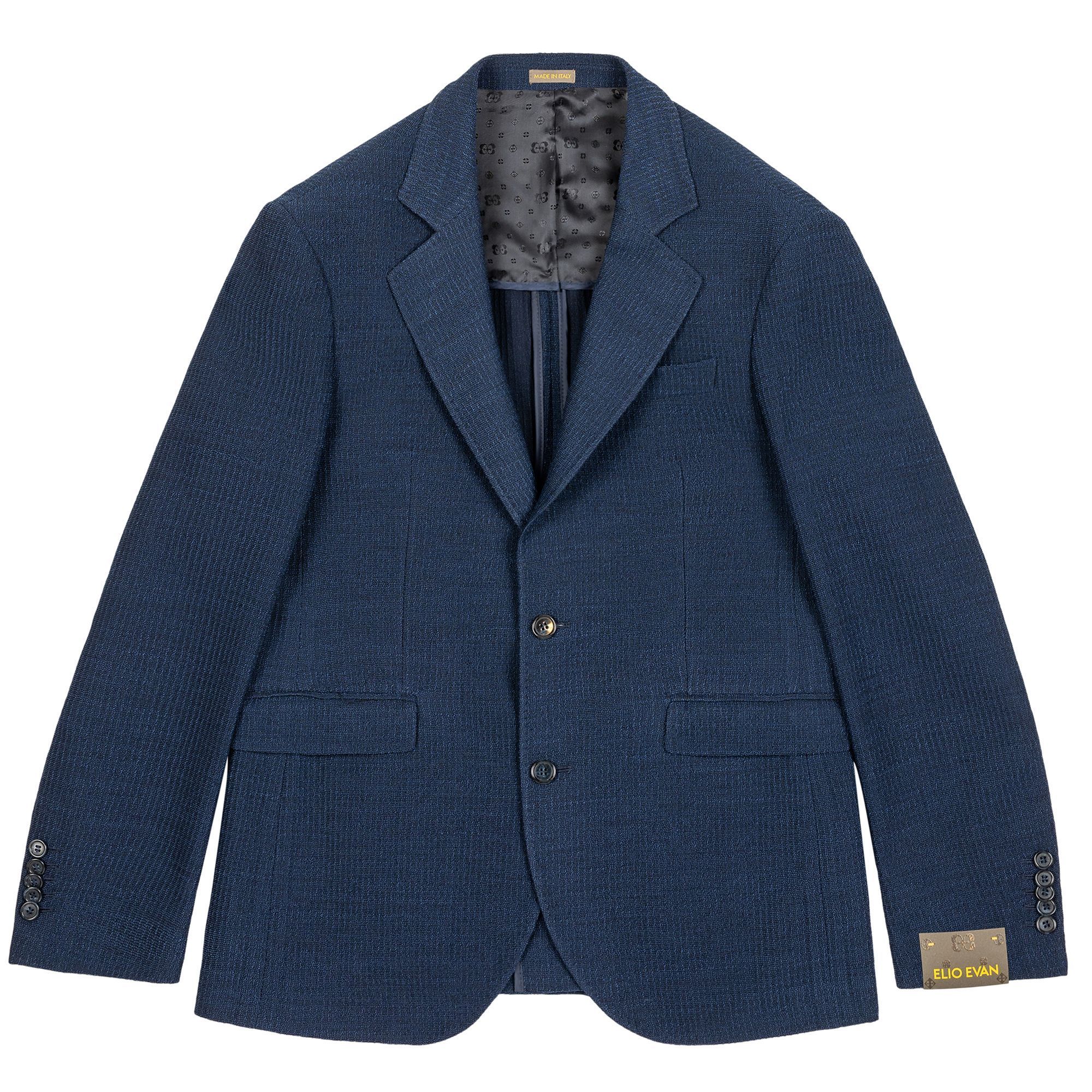 Blazer uomo blu reale in lana, modello Miami di Elio Evan, con struttura traspirante 3D crochet e fit rilassato.