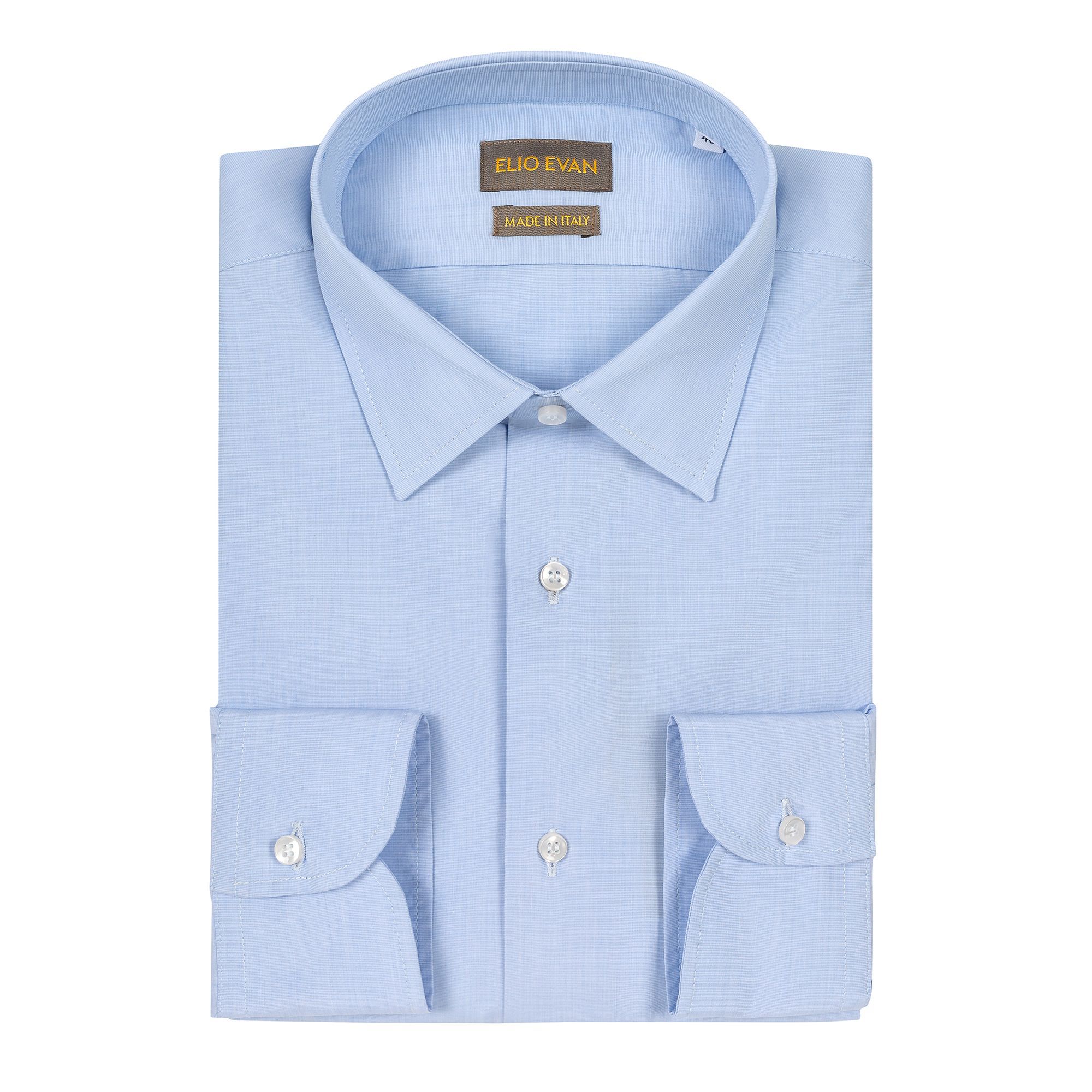 Camicia da uomo Elio Evan Ralph in cotone fil à fil azzurro 120/1, con colletto italiano, bottoni in madreperla e vestibilità regolare