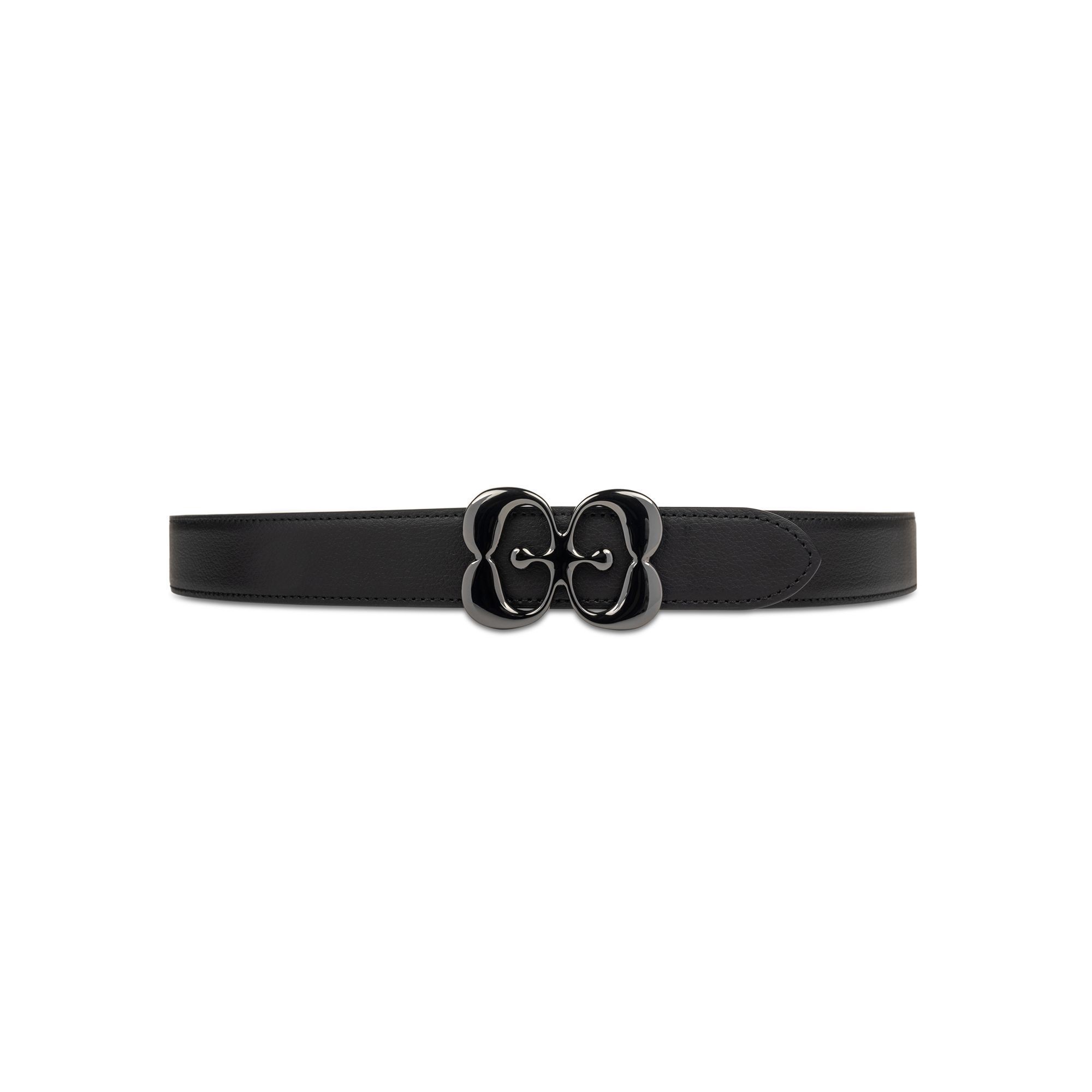 Cintura in pelle nera Elio Evan con fibbia monogramma distintiva.