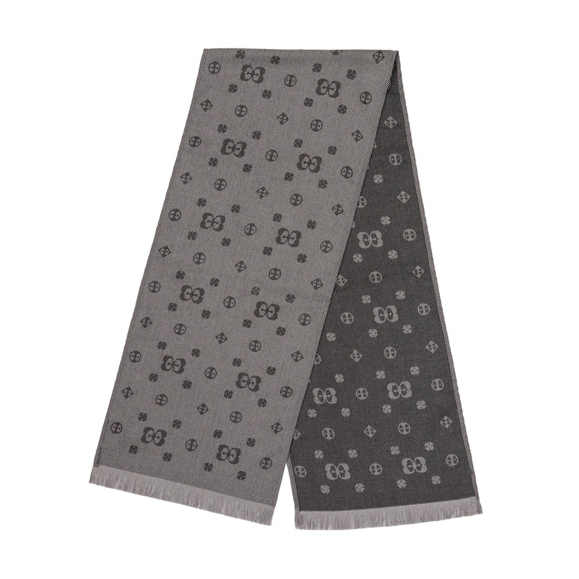 Sciarpa Uomo in Lana Nero e Grigio Elio Evan, design double-face con motivo jacquard, 180 cm x 40 cm, realizzata in Italia.