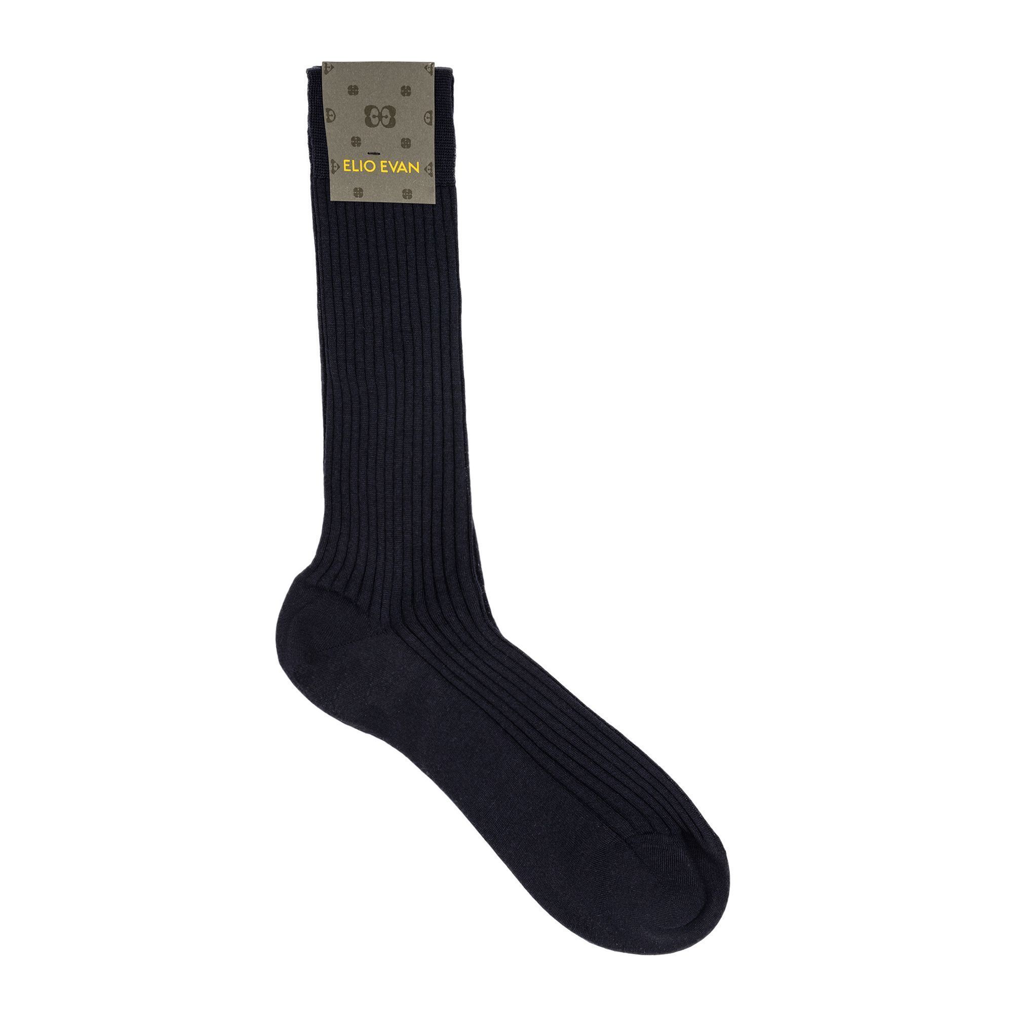Calza uomo Elio Evan in lana blu navy a coste e struttura compatta Made in Italy.