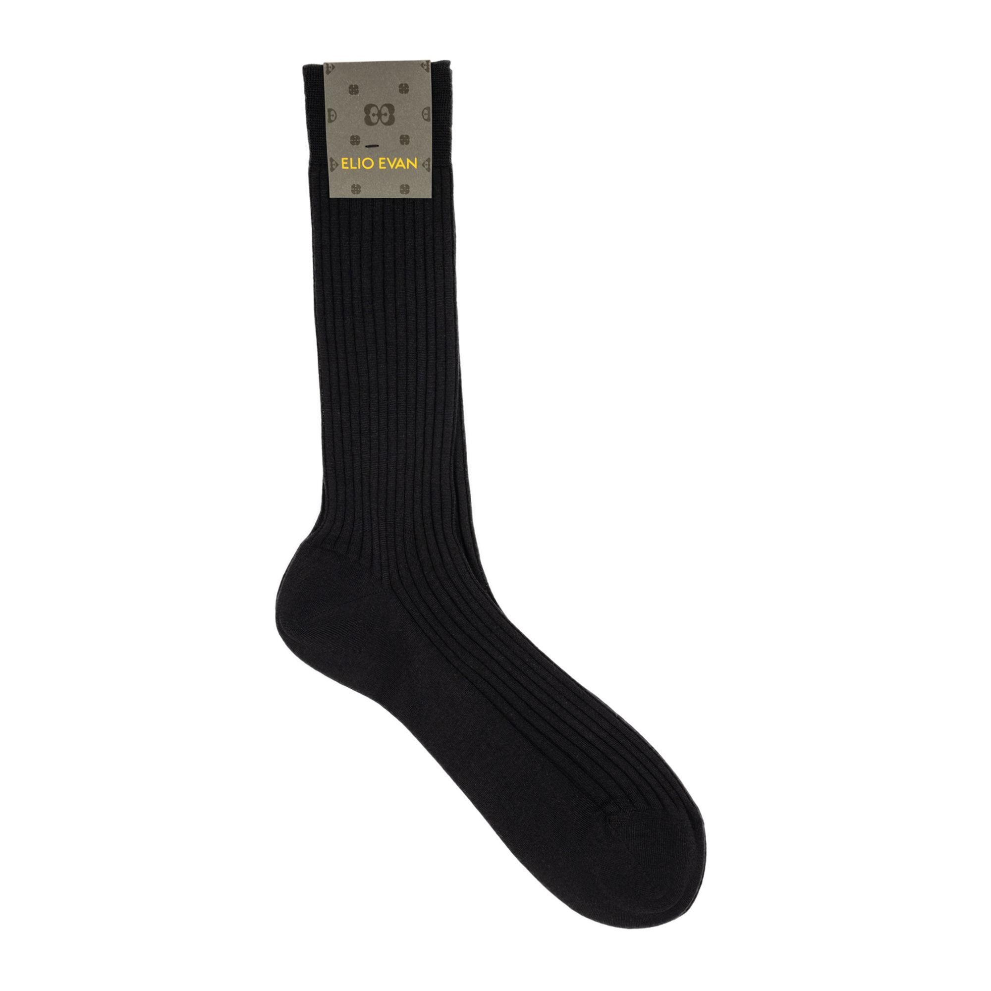 Calza uomo Elio Evan in lana nera a coste con struttura compatta Made in Italy.