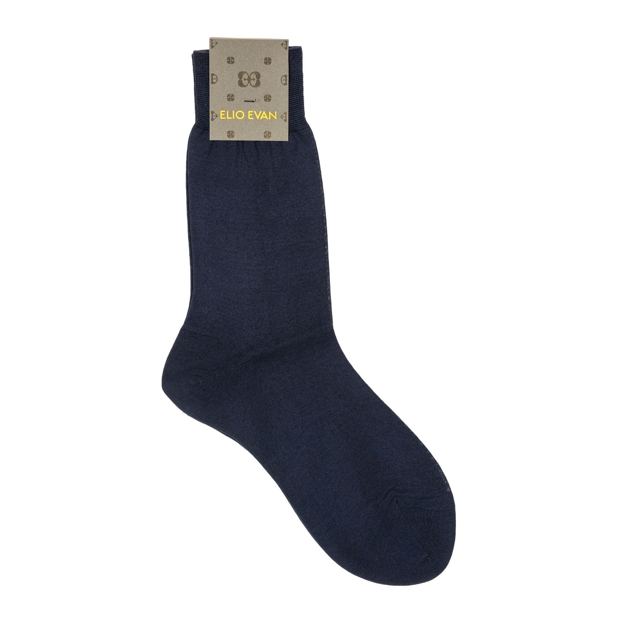 Calze uomo Elio Evan in cotone Filoscozia blu navy con punta rimagliata a mano. Made in Italy.