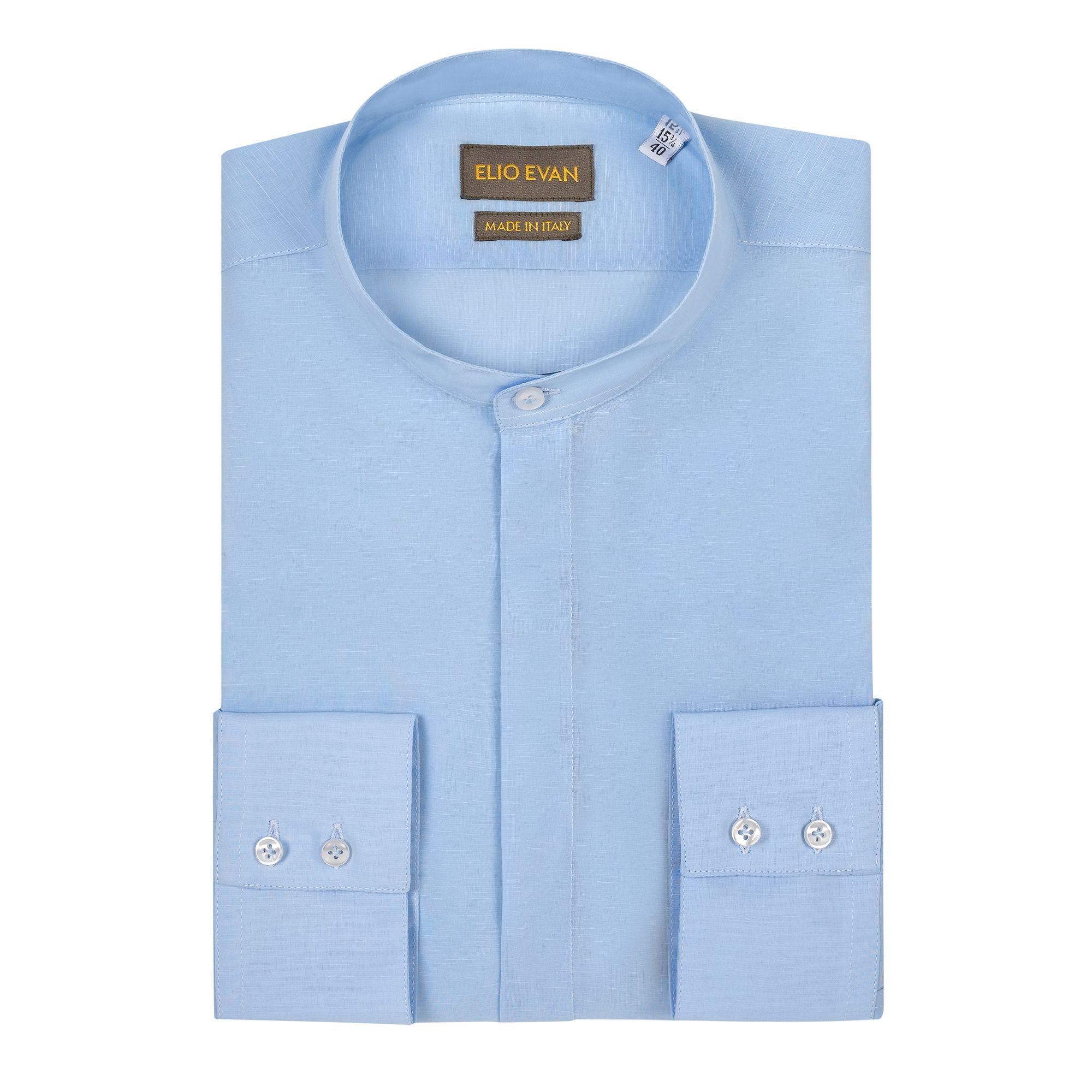 Camicia Collo Alla Coreana In Voile Di Lino E Cotone
