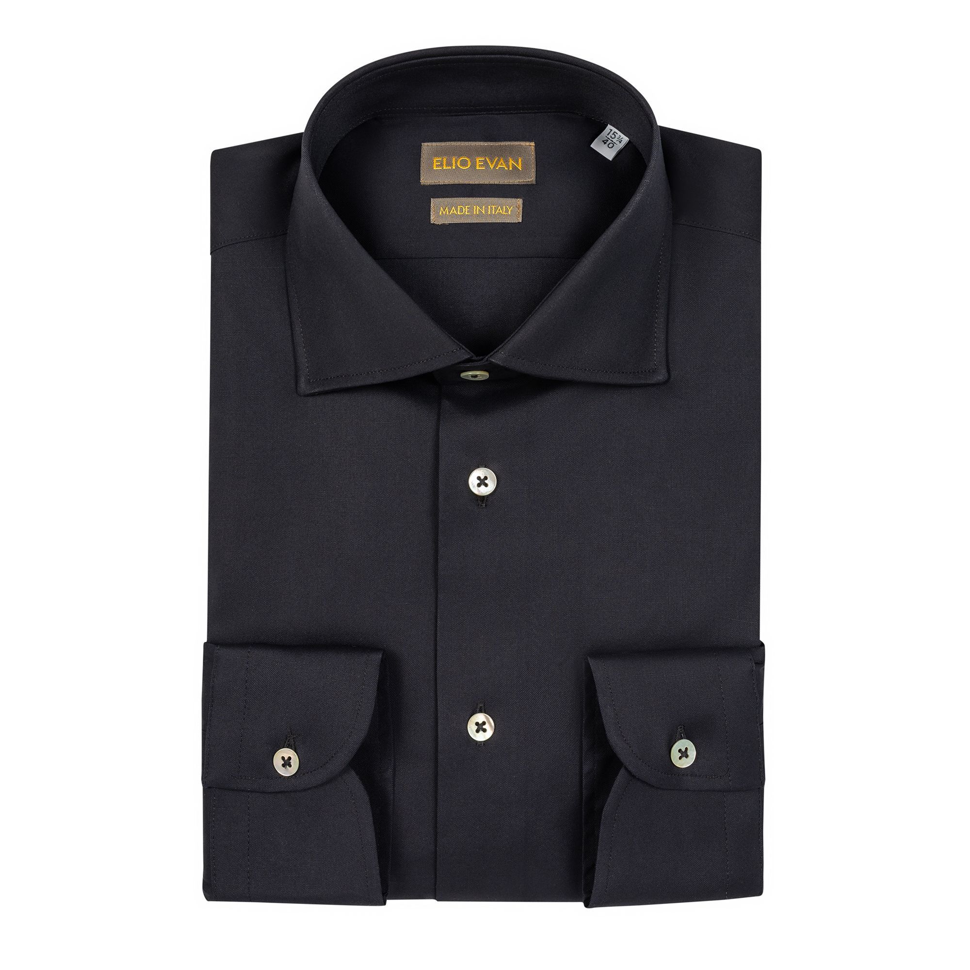 Camicia uomo blu navy in cotone doppio ritorto con collo semi francese Conte e bottoni in madreperla, Made in Italy.