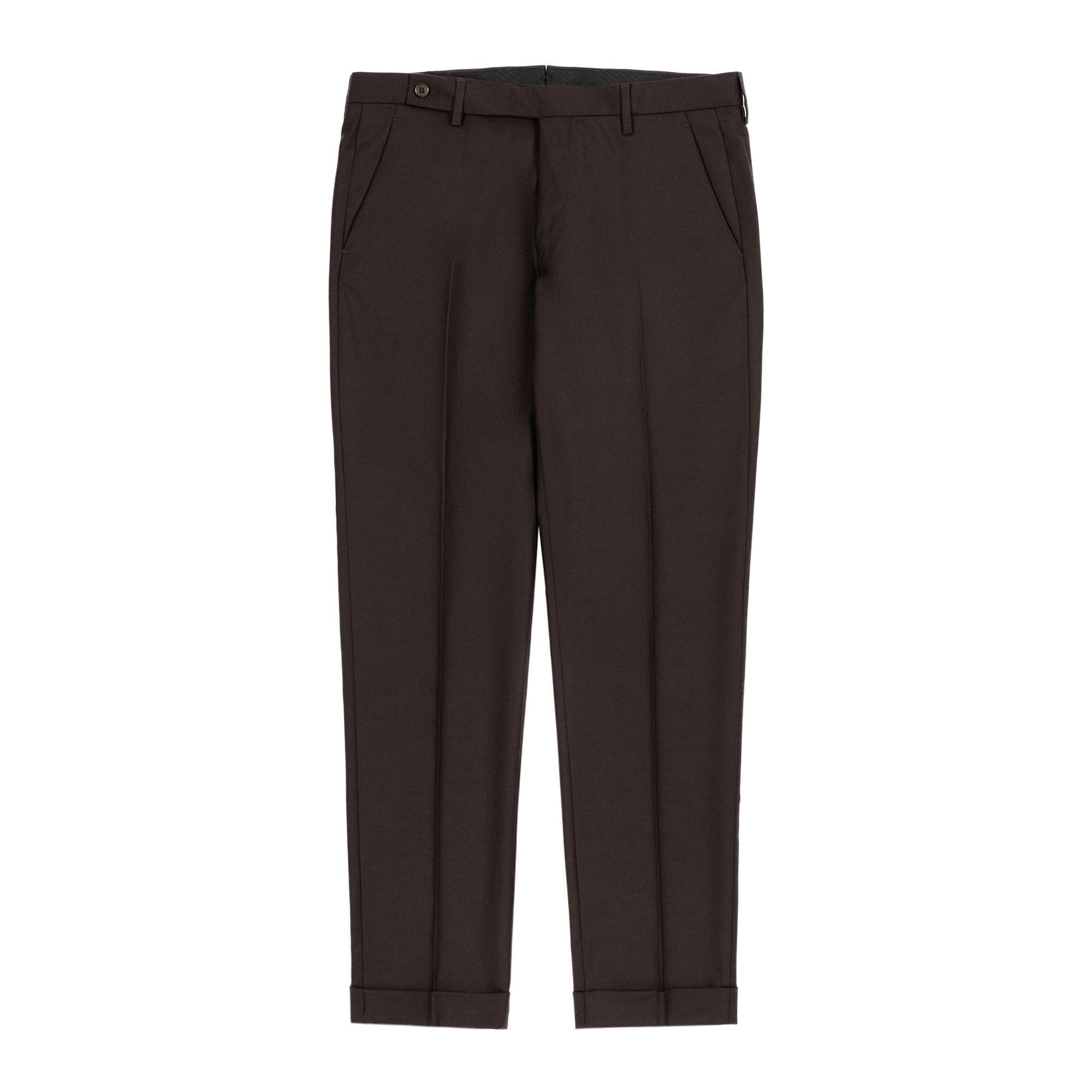 Pantalone flanella marrone stretch con risvolti