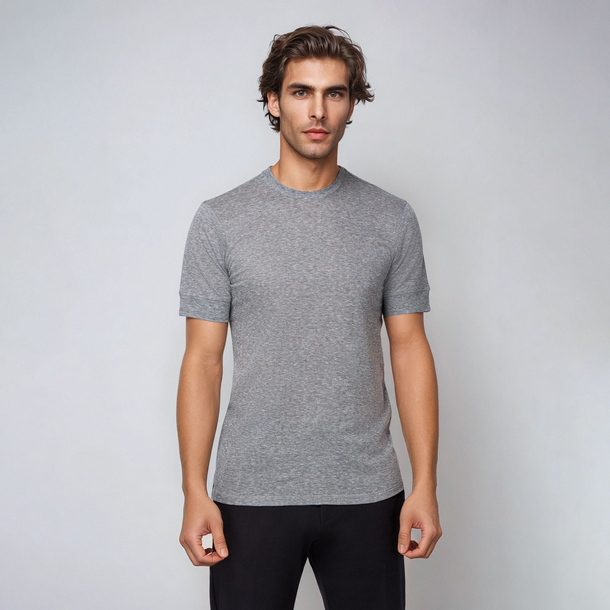 T-Shirt In Misto Lino Blu Navy
