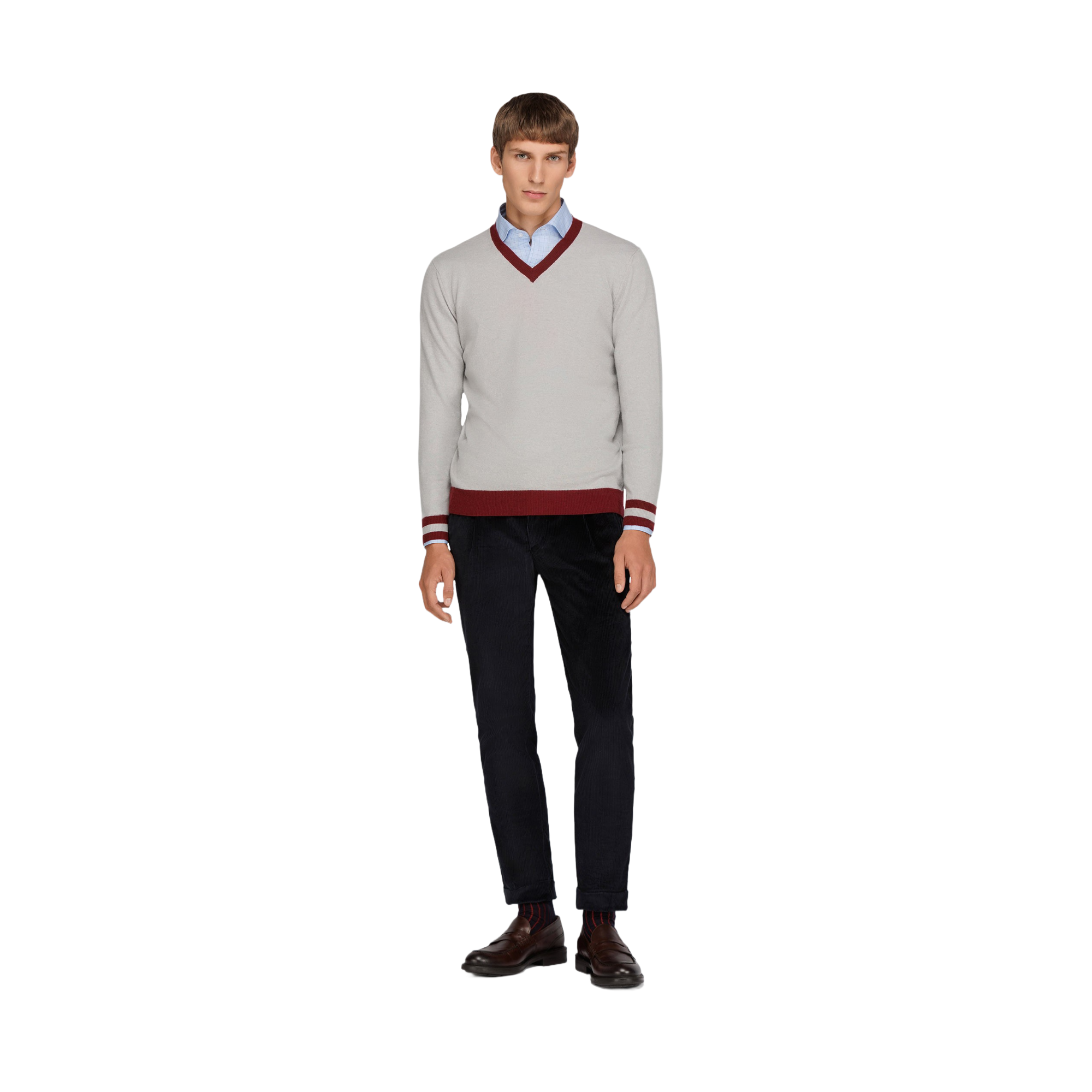 Maglione Scollo a V Grigio