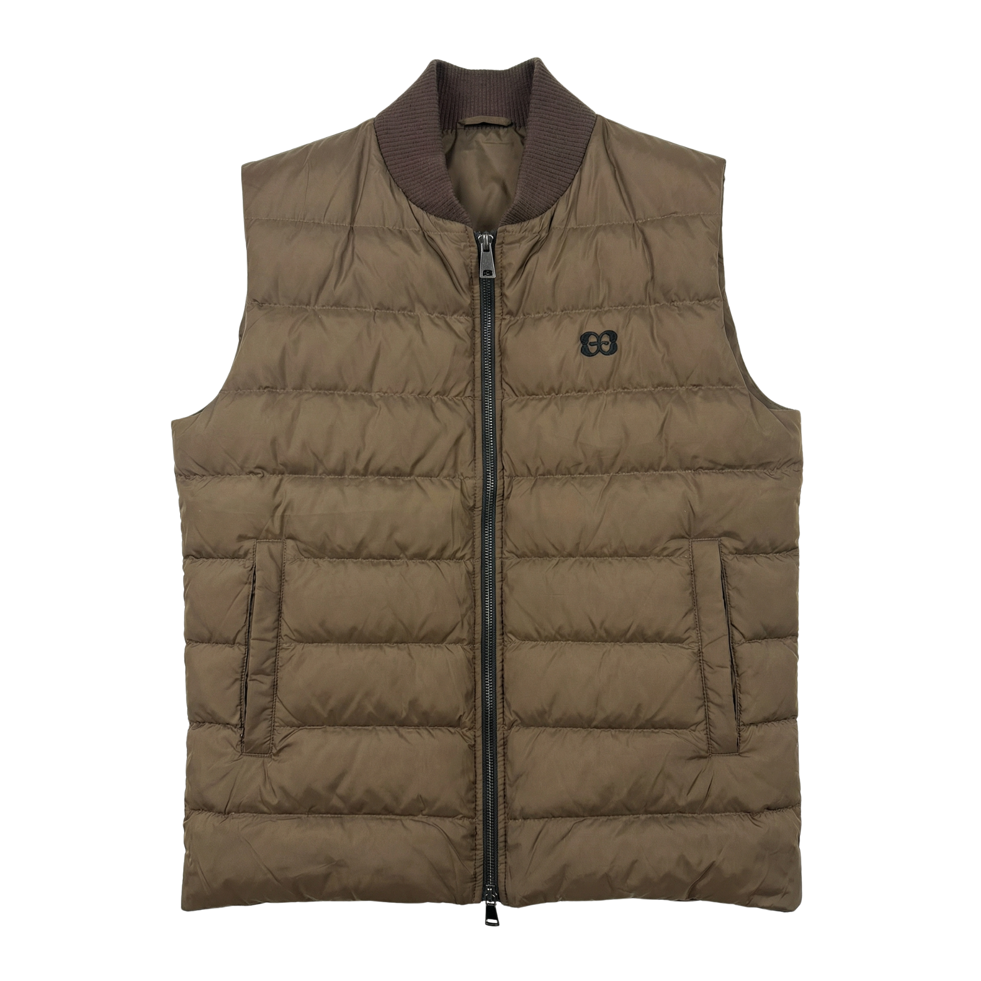Gilet uomo imbottito Elio Evan colore tortora con collo in maglia rib e zip YKK a doppio cursore