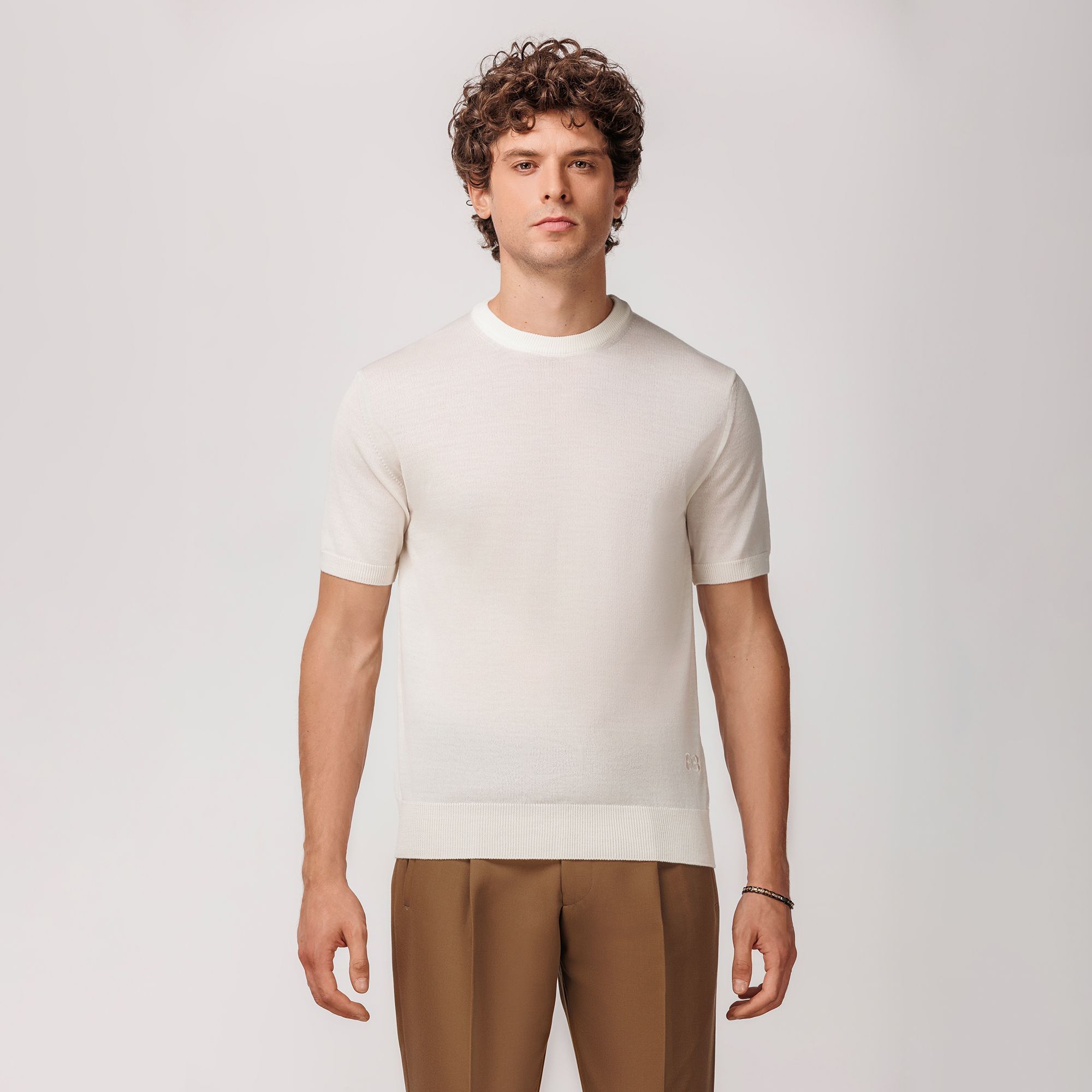 Maglia Mezza Manica Bianca in Lana Merino Extrafine
