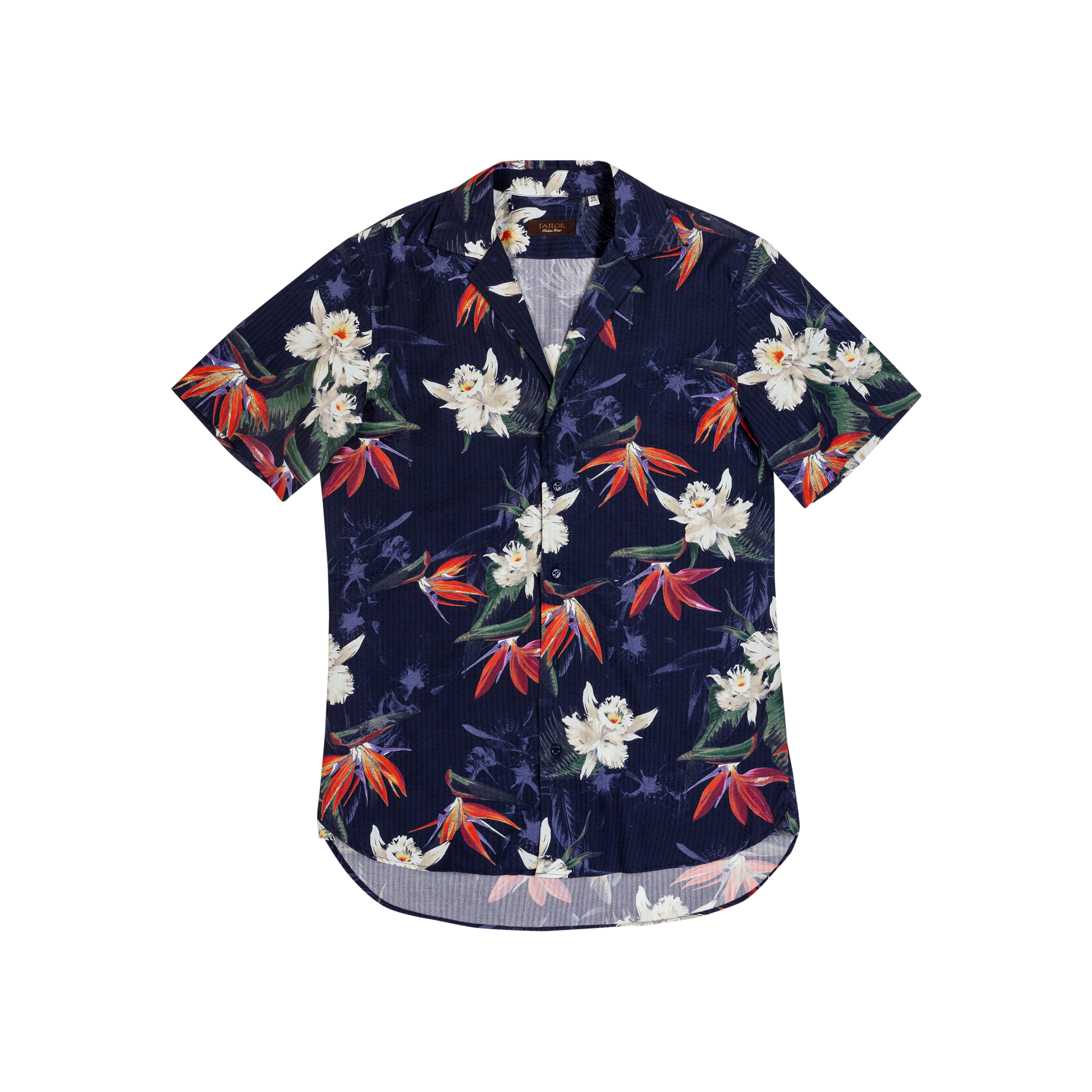 Camicia collo cubano blu floreale