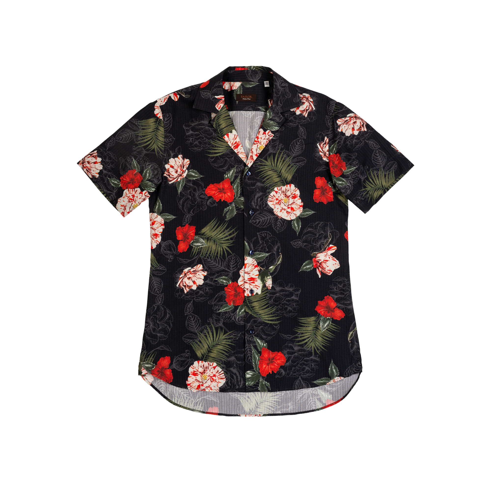 Camicia collo cubano nero stampato