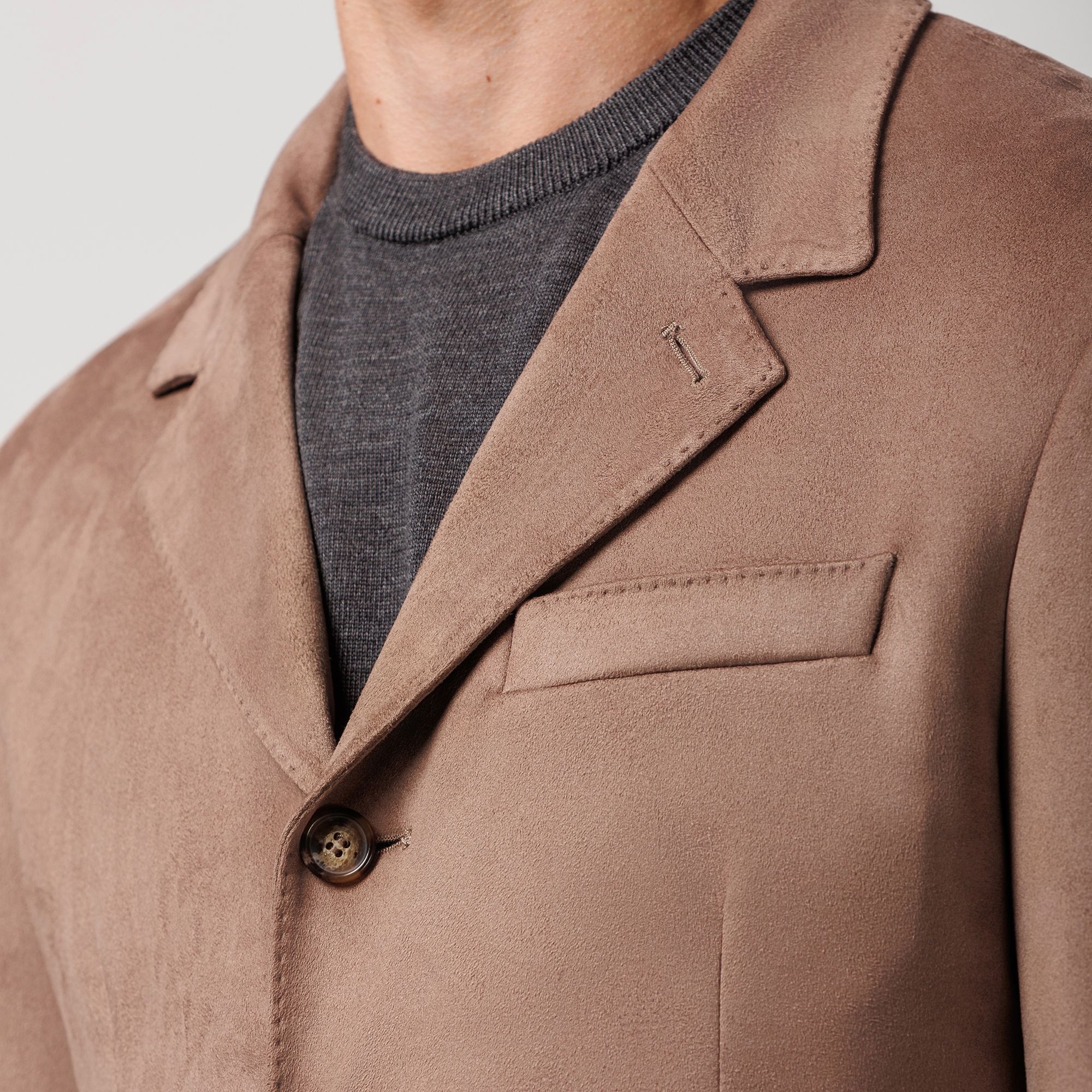 Blazer in Pelle Scamosciata Eco Tortora