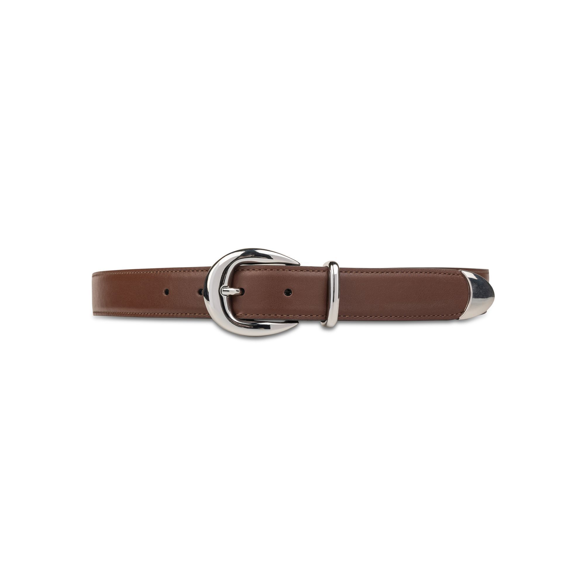 Cintura in Pelle Marrone con Dettagli in Metallo