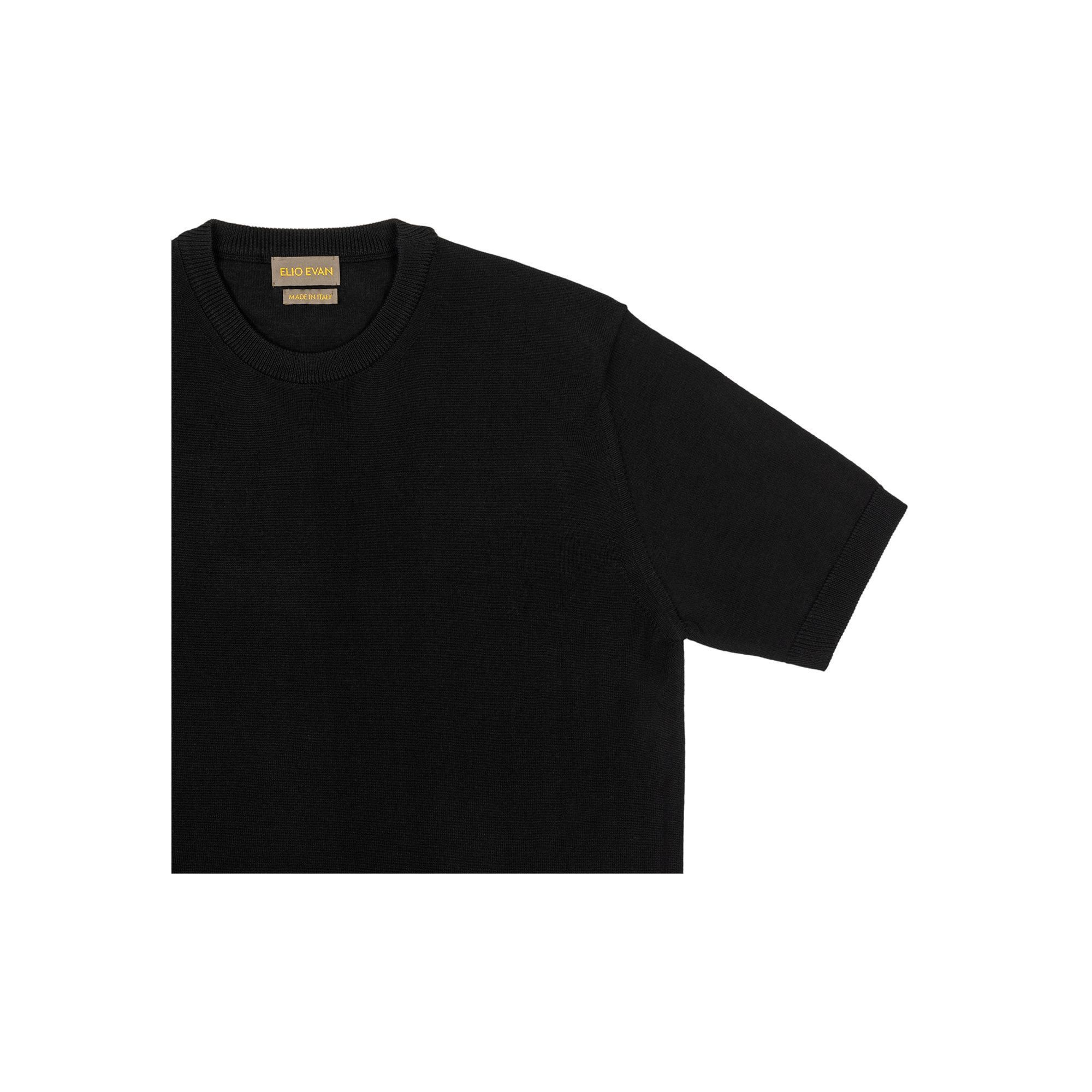Maglia Elio Evan in Lana Merino Extrafine Nera a Maniche Corte