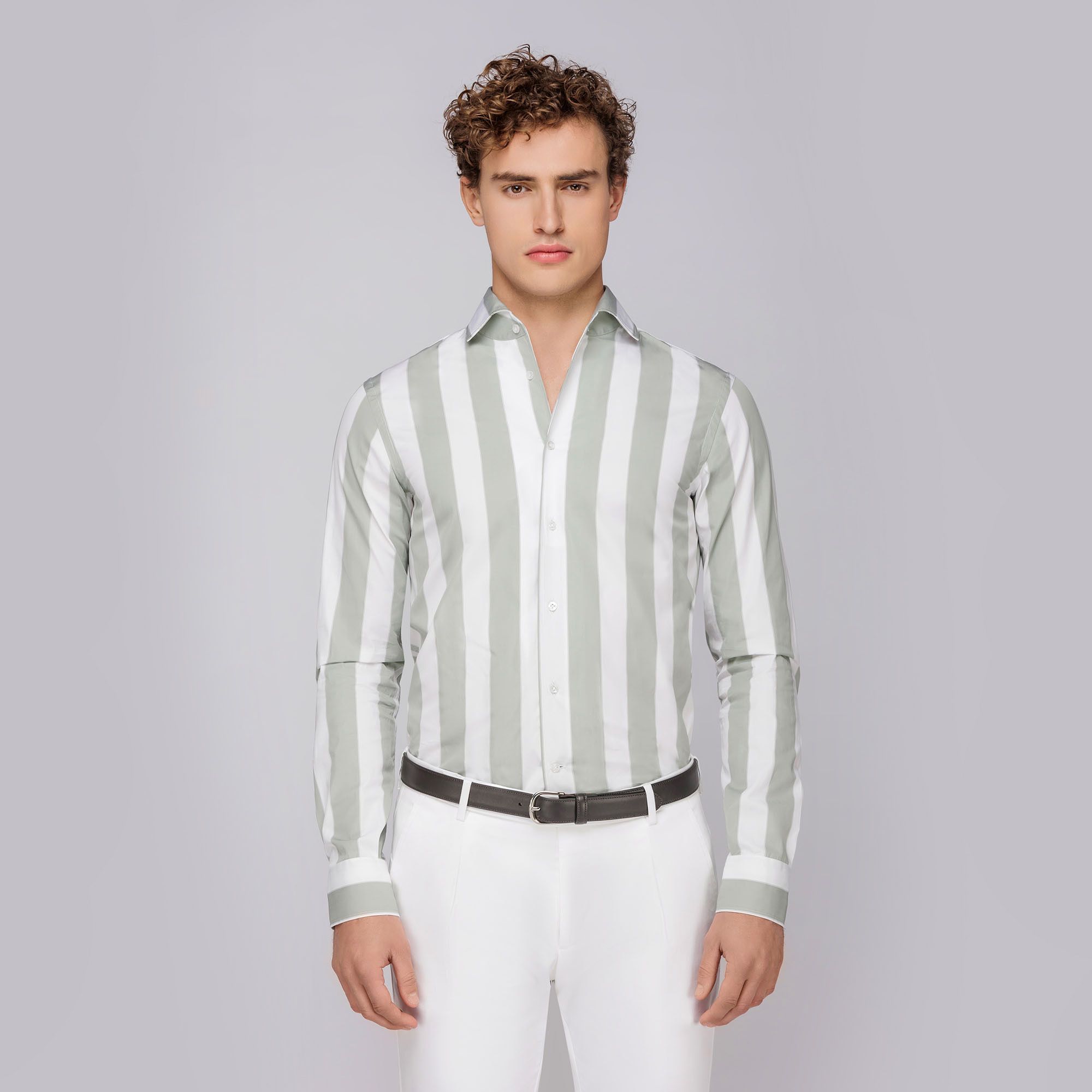 Camicia Mykonos a righe larghe verde grigio