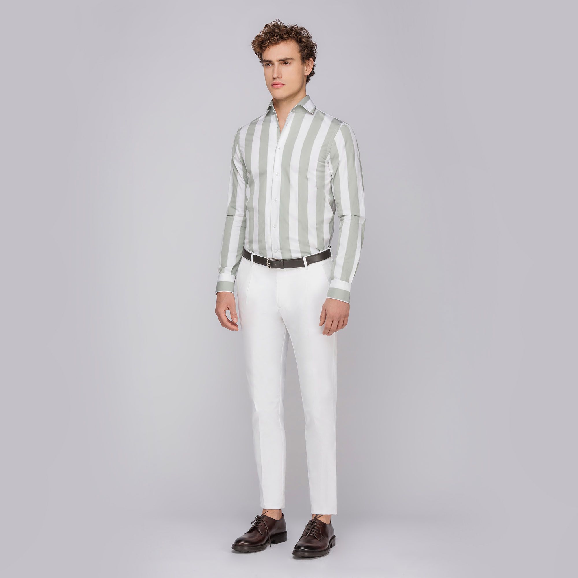 Camicia Mykonos a righe larghe verde grigio