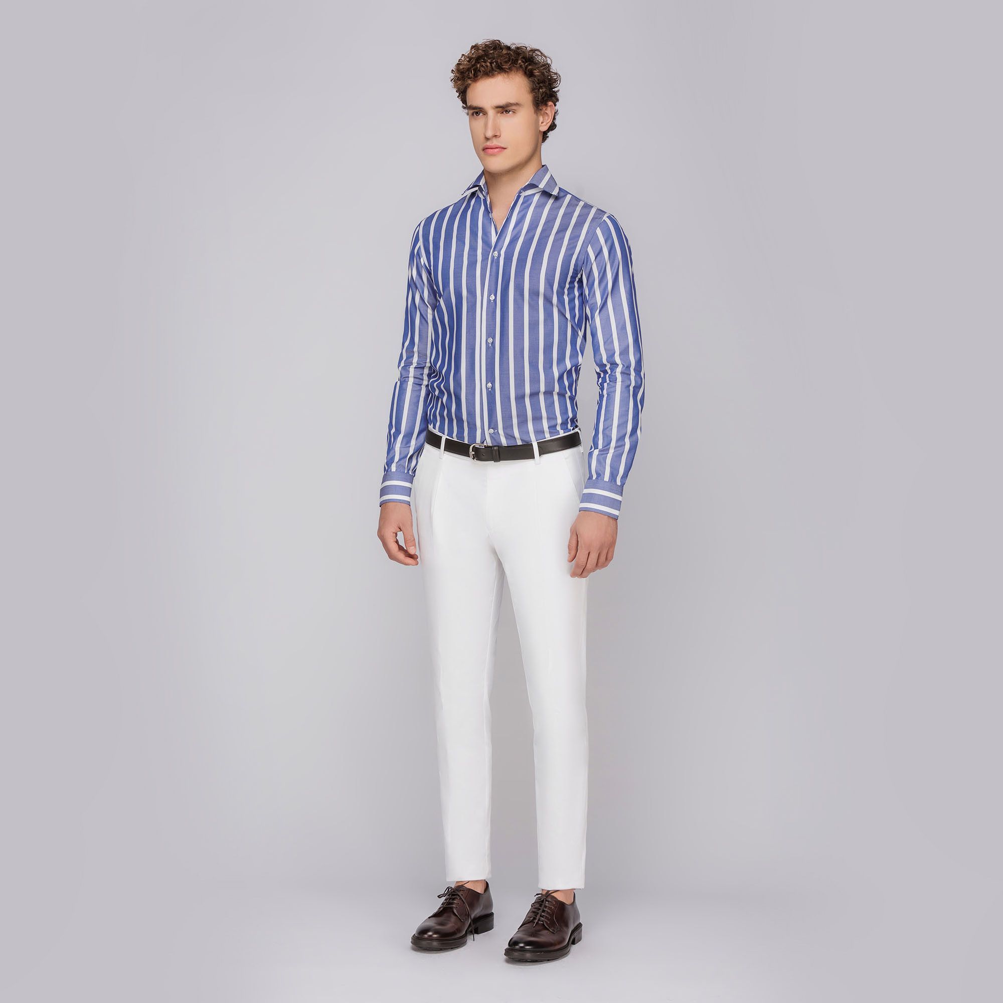 Camicia a righe larghe blu royale