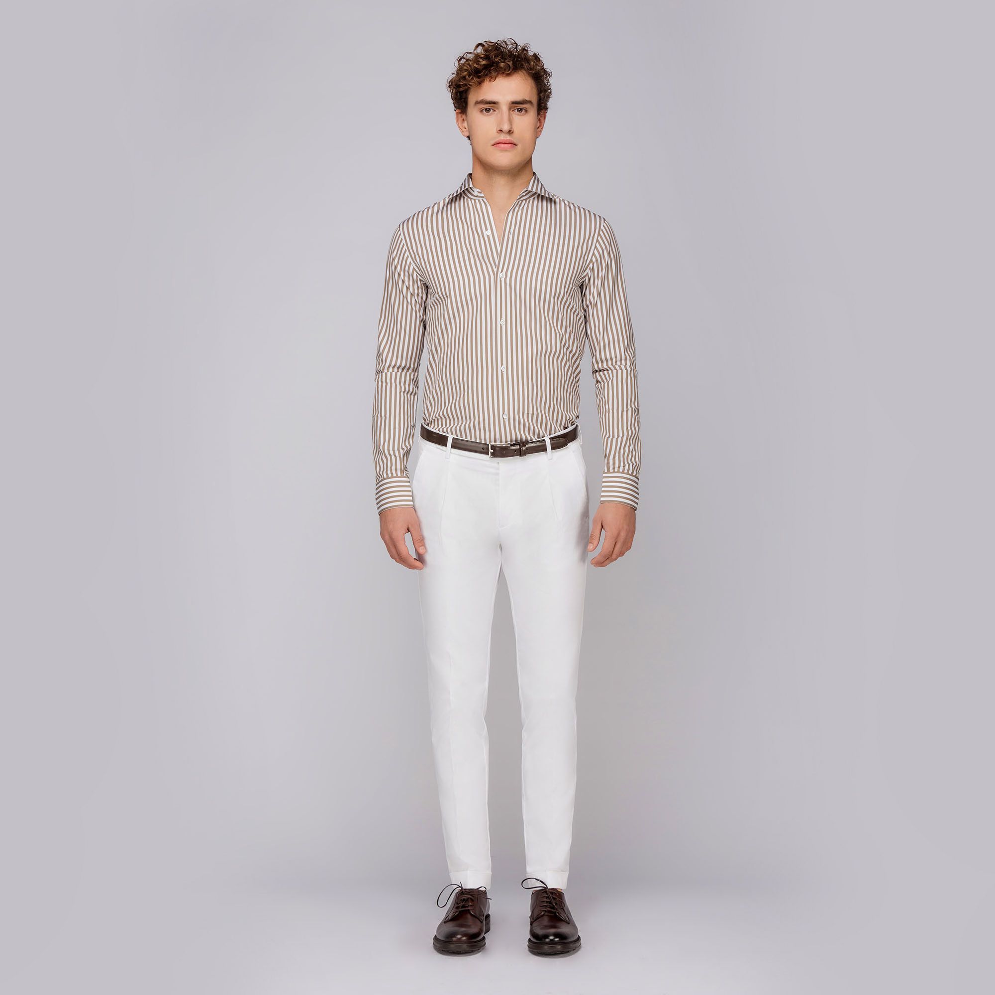 Camicia a righe larghe tortora