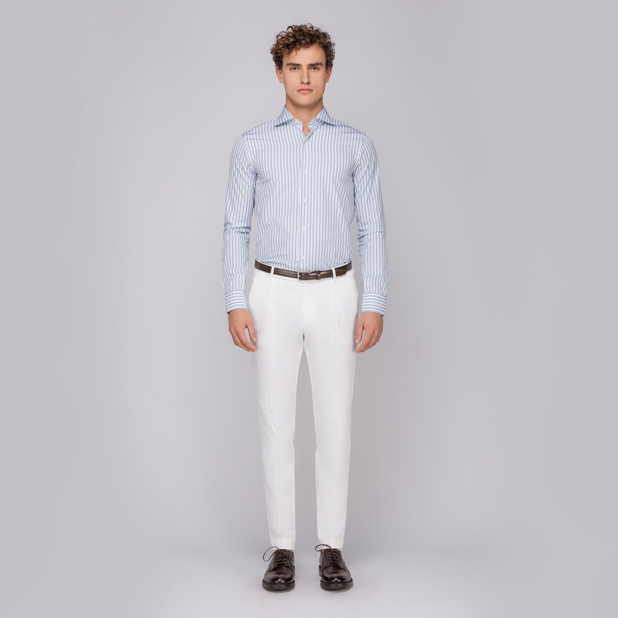 Camicia a righe larghe celesti