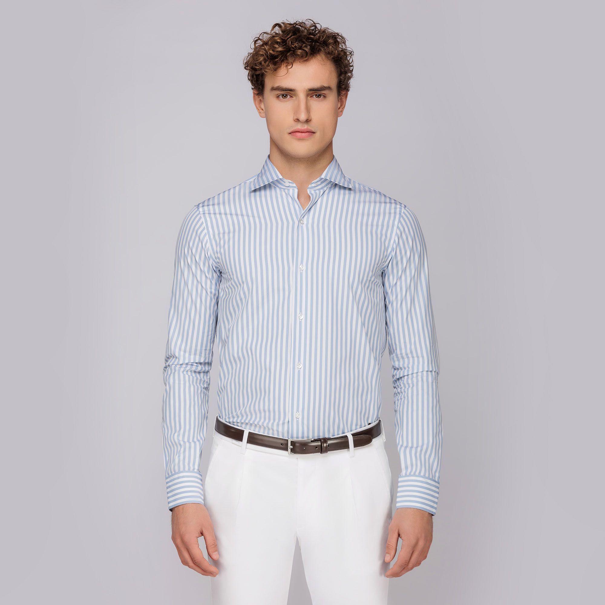 Camicia a righe larghe celesti