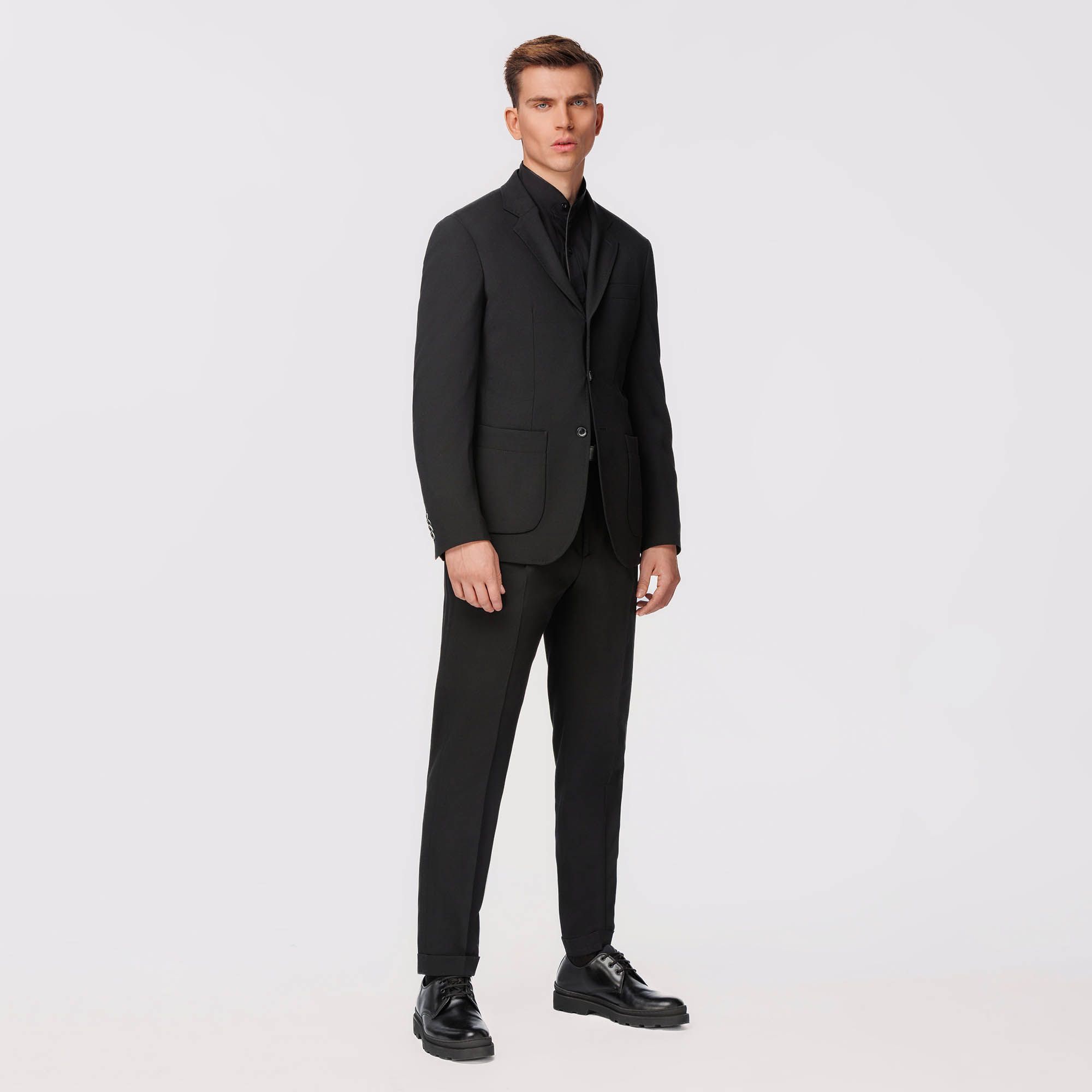 Giacca Nera Monopetto In Lana Stretch