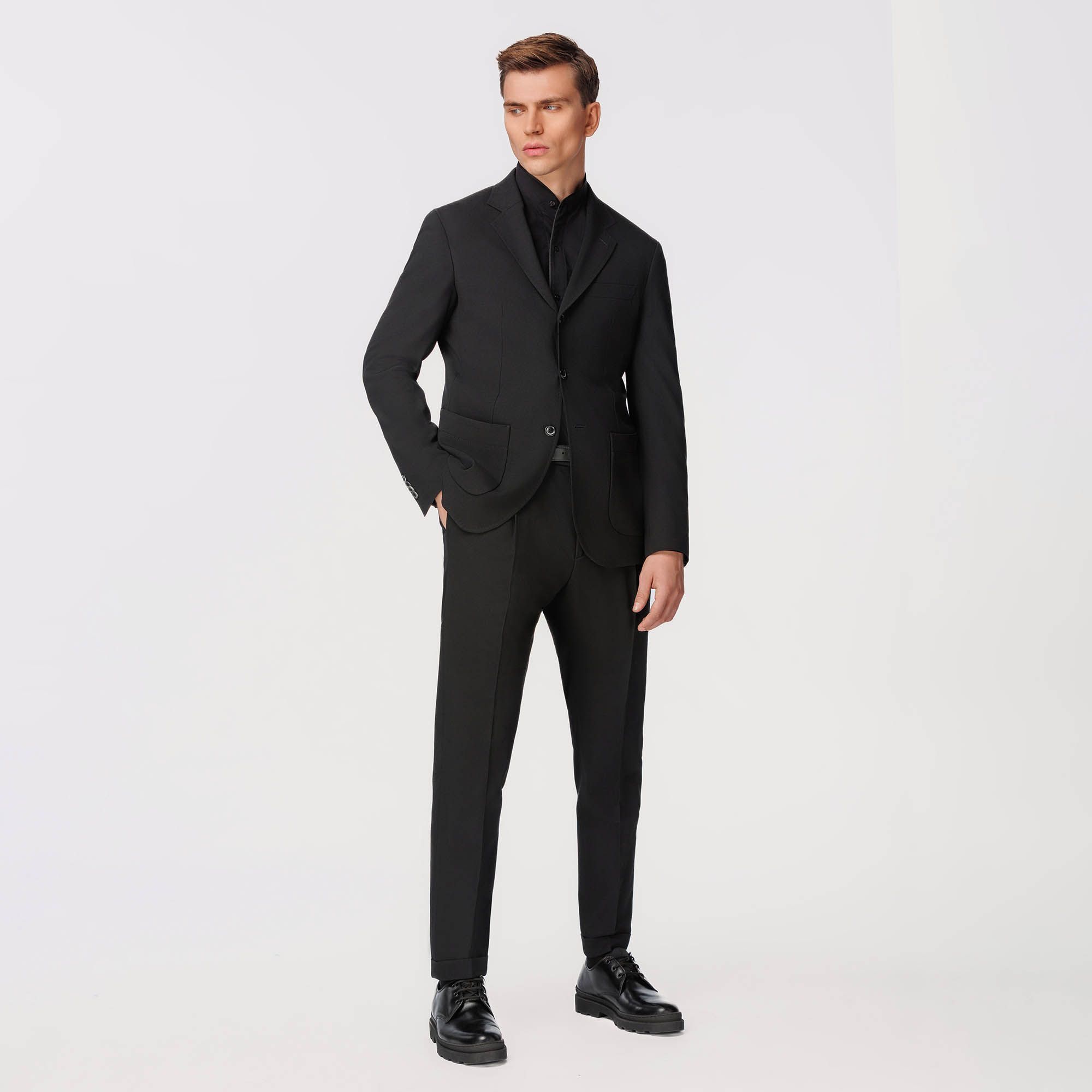 Giacca Nera Monopetto In Lana Stretch