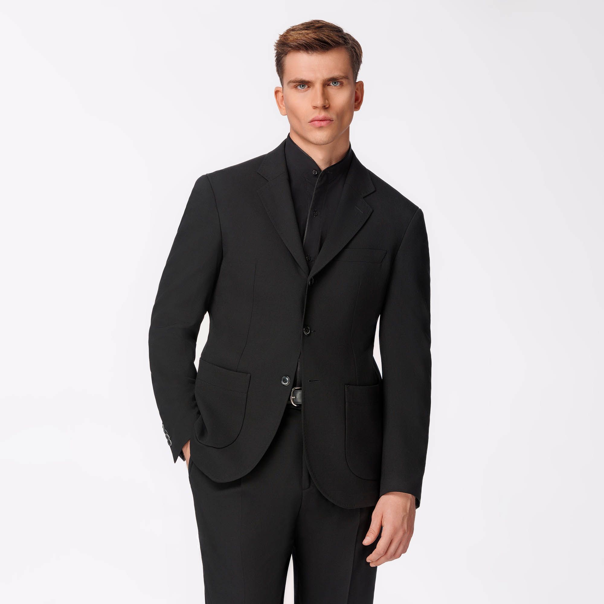 Giacca Nera Monopetto In Lana Stretch