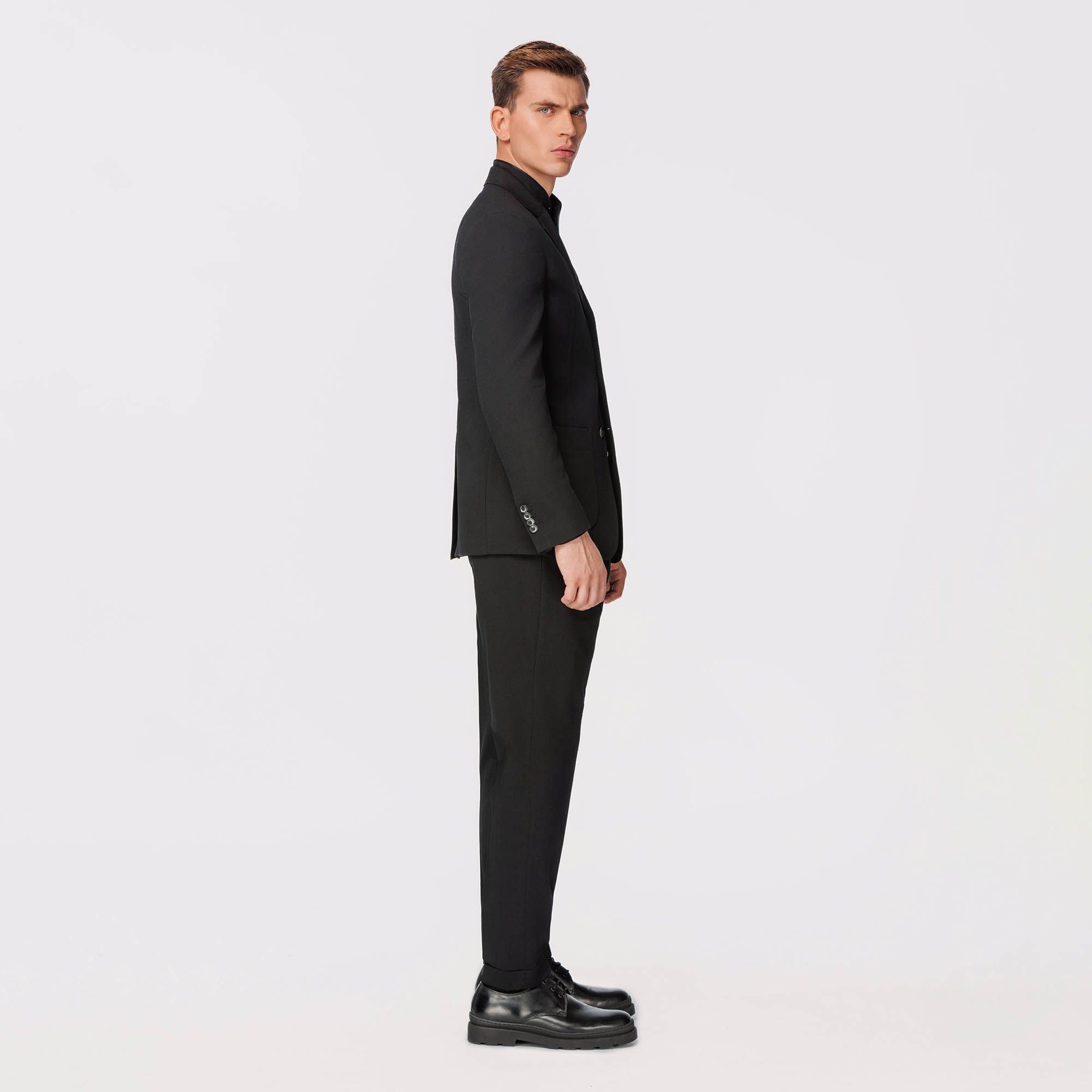 Giacca Nera Monopetto In Lana Stretch