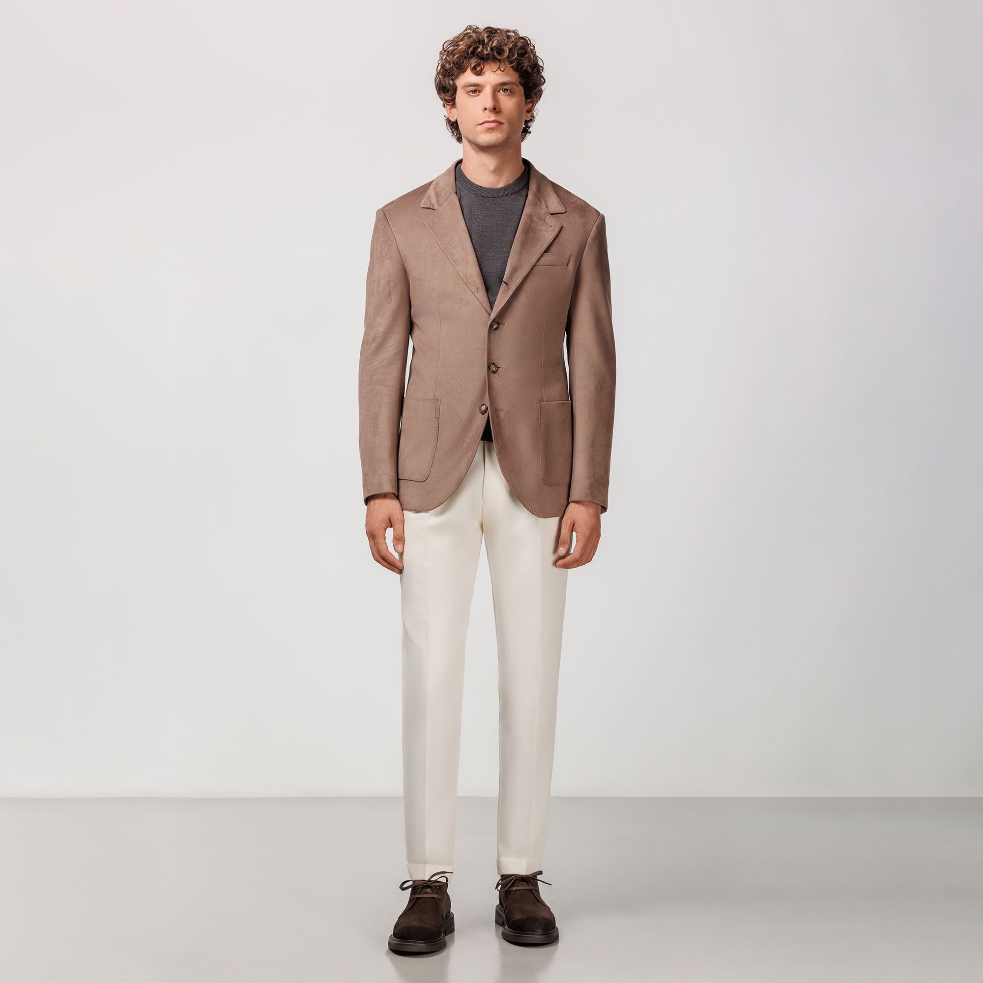 Blazer in Pelle Scamosciata Eco Tortora