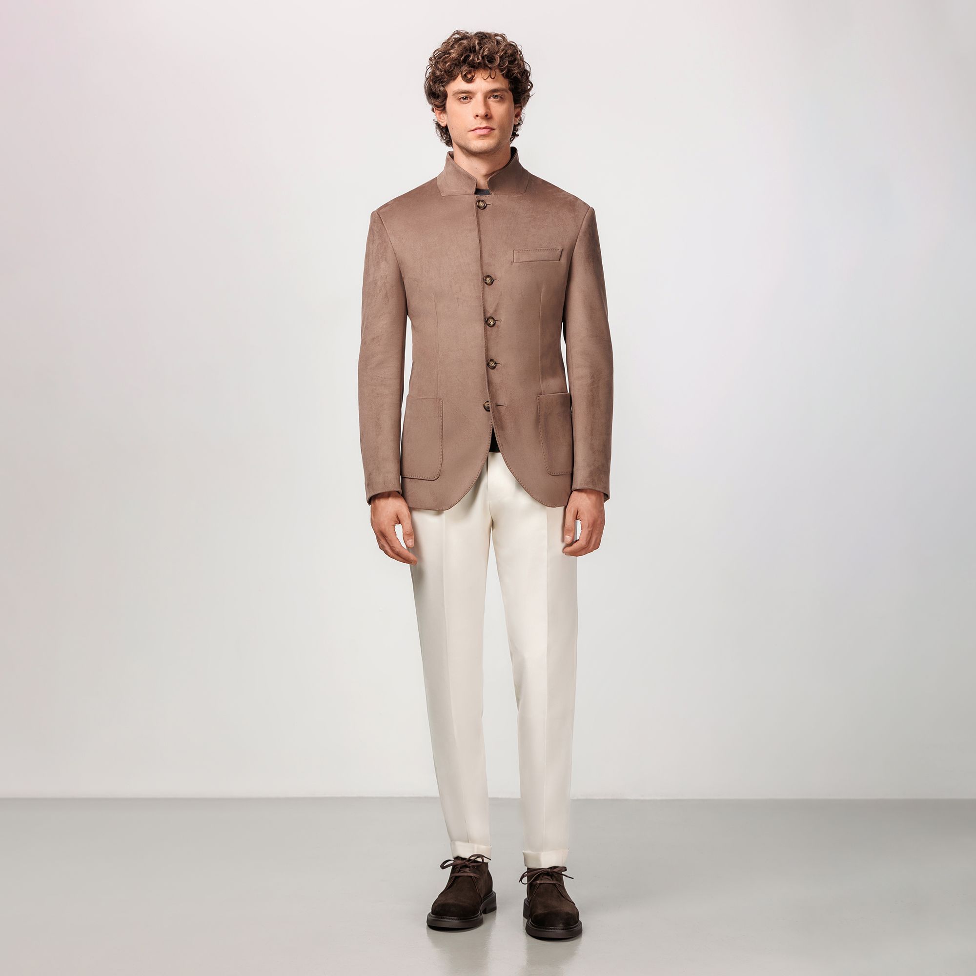 Blazer in Pelle Scamosciata Eco Tortora