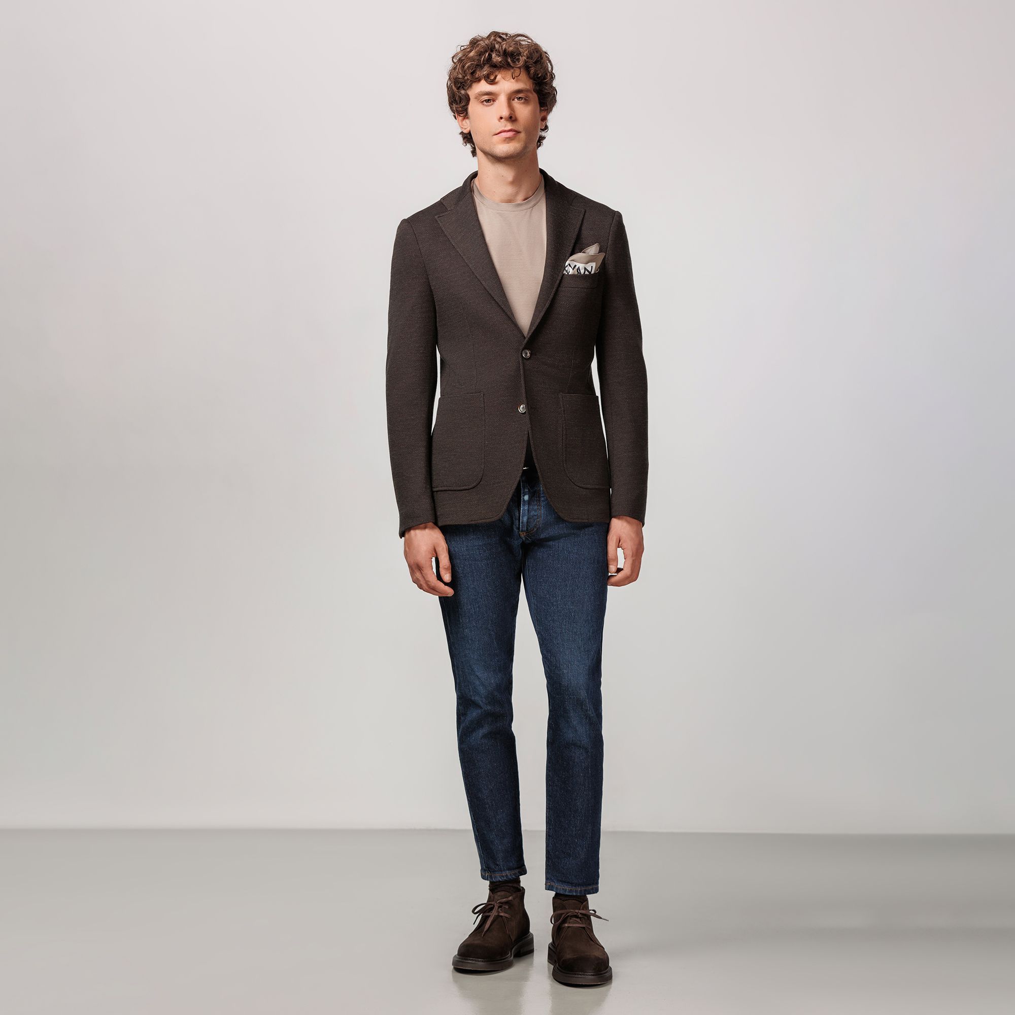 Blazer in Misto Lana-Cotone Lavorato a Maglia Marrone