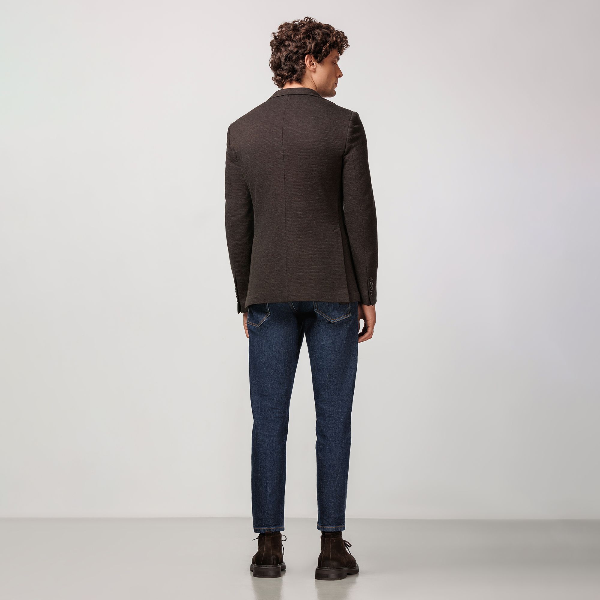 Blazer in Misto Lana-Cotone Lavorato a Maglia Marrone