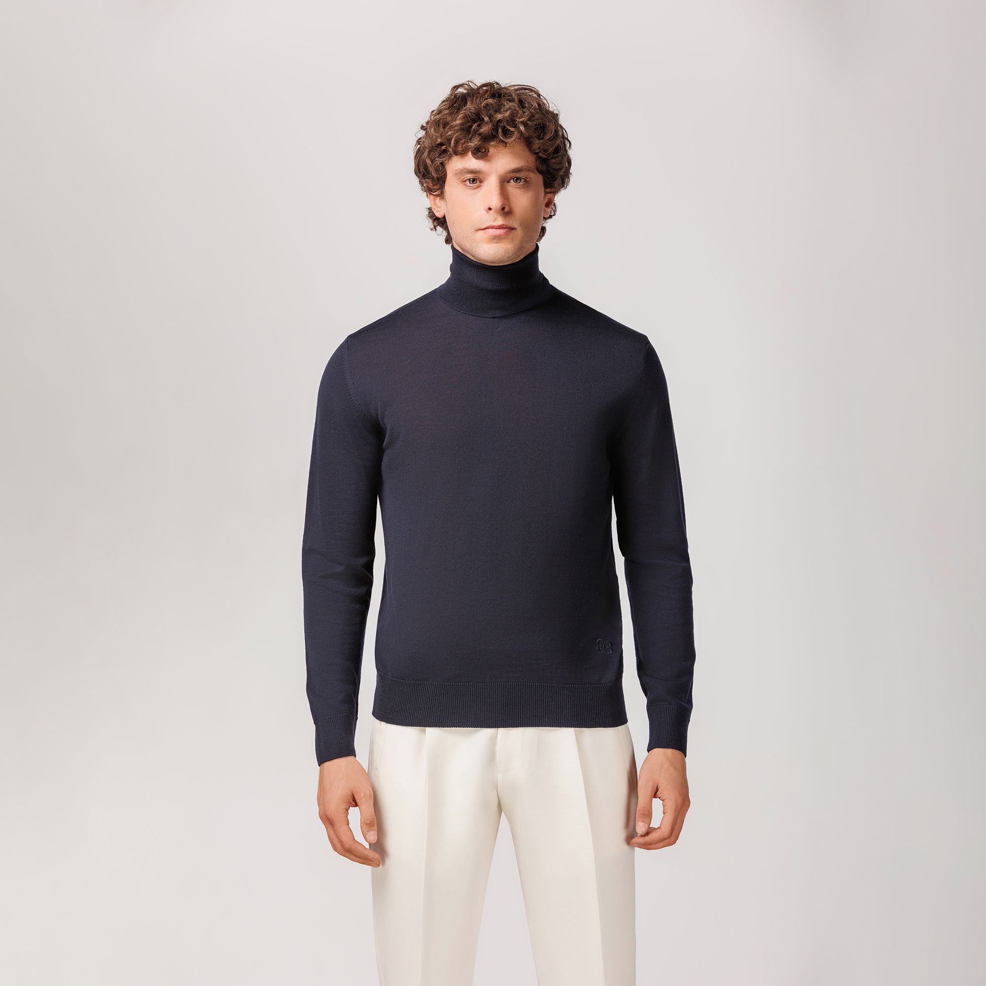 Maglione Dolcevita Blu Navy in Lana Merino Extrafine 