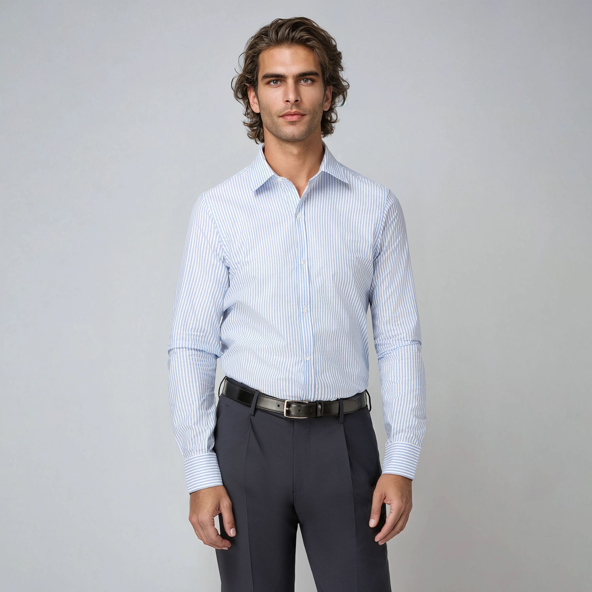 Camicia Uomo a Righe in Cotone Dobby