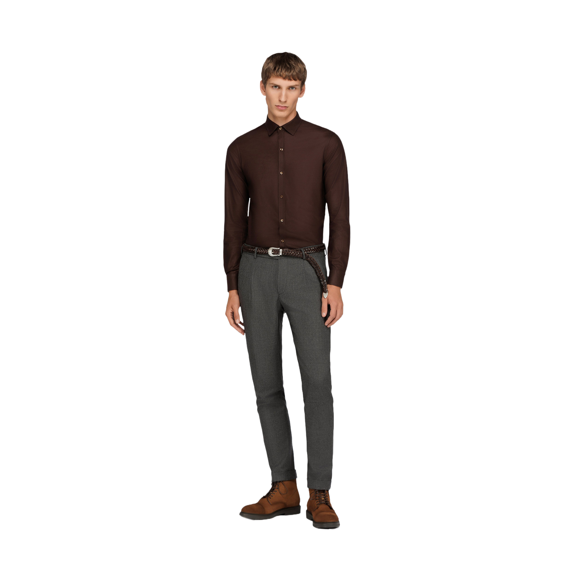 Camicia jersey uomo marrone