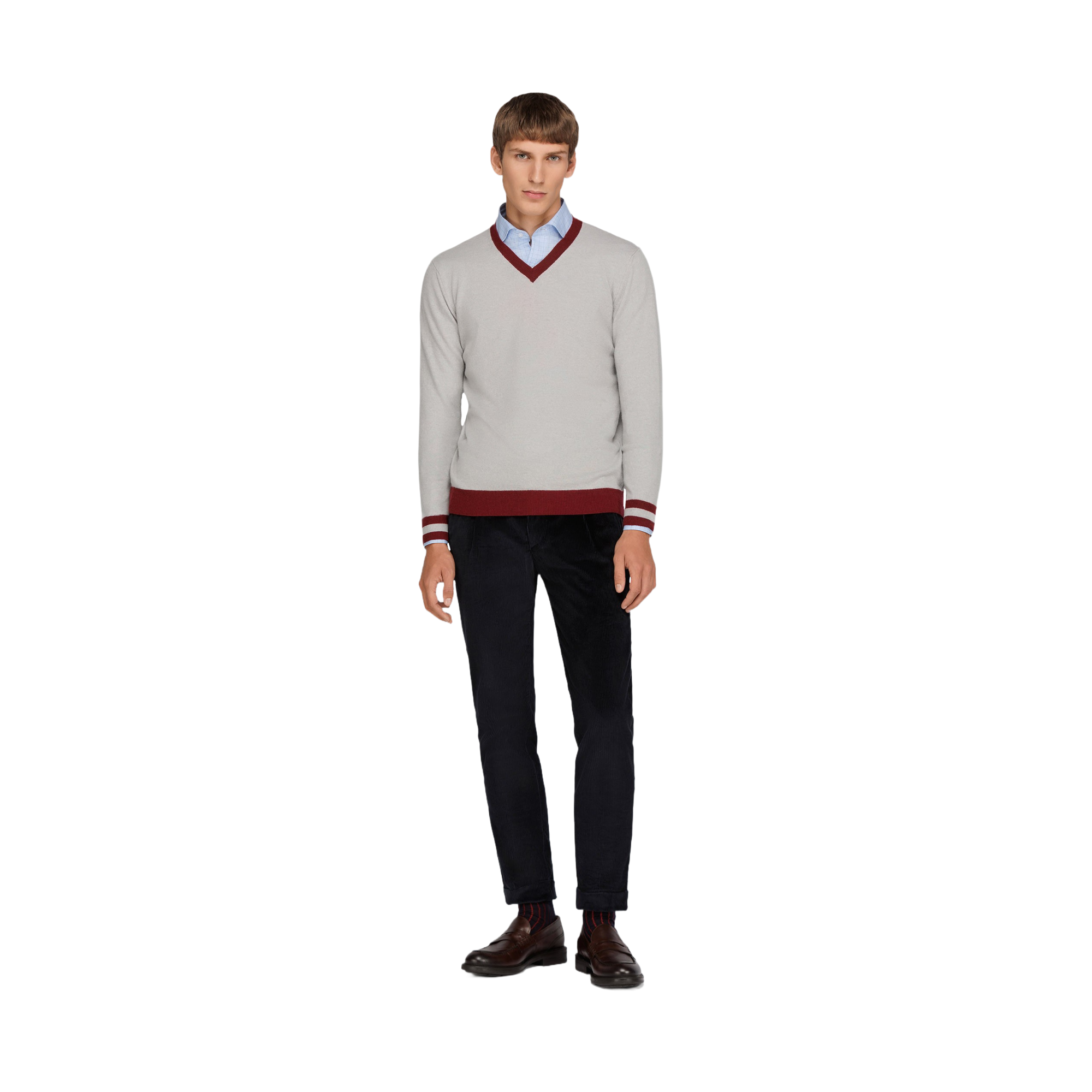 Maglione Scollo a V Grigio