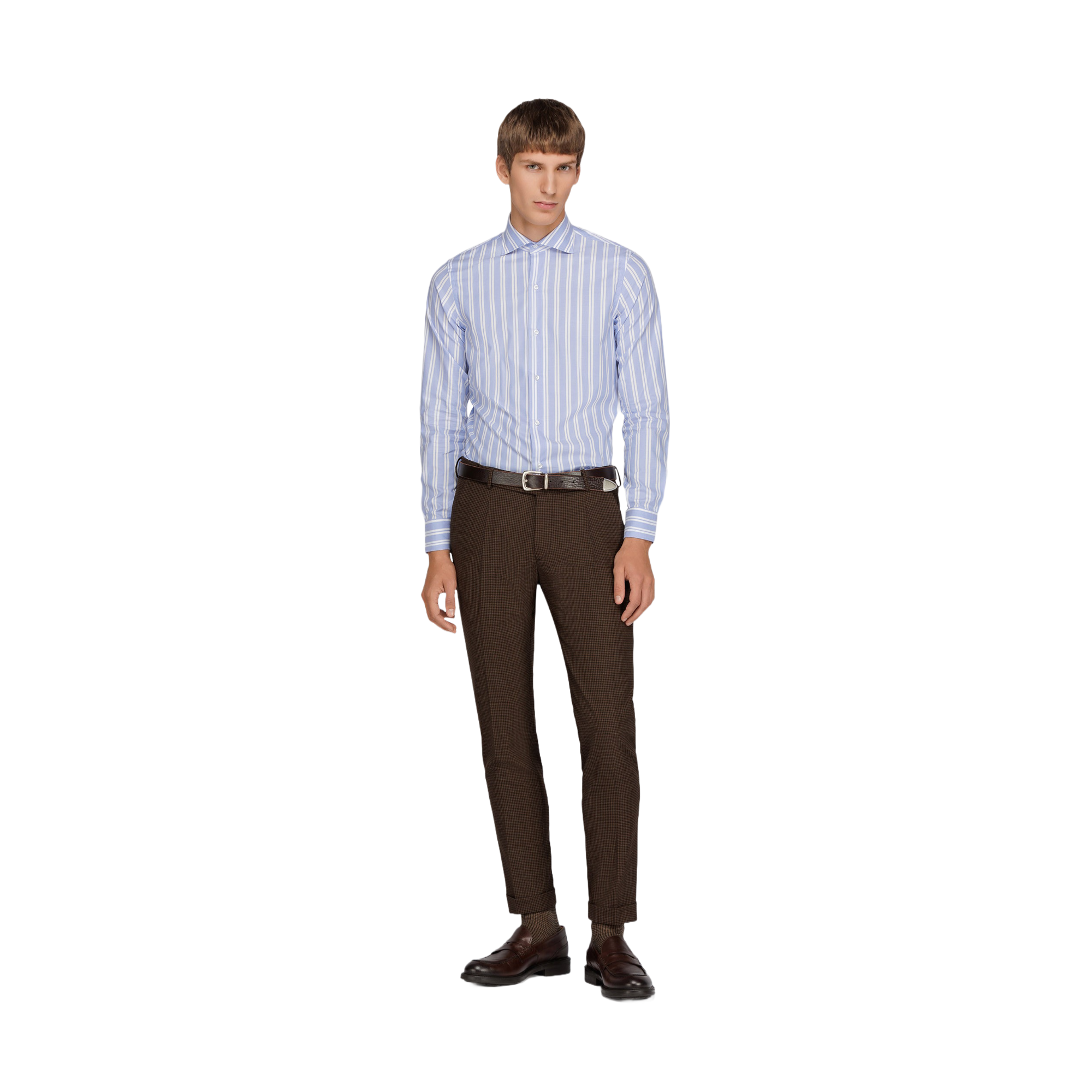 Camicia celeste a righe doppie