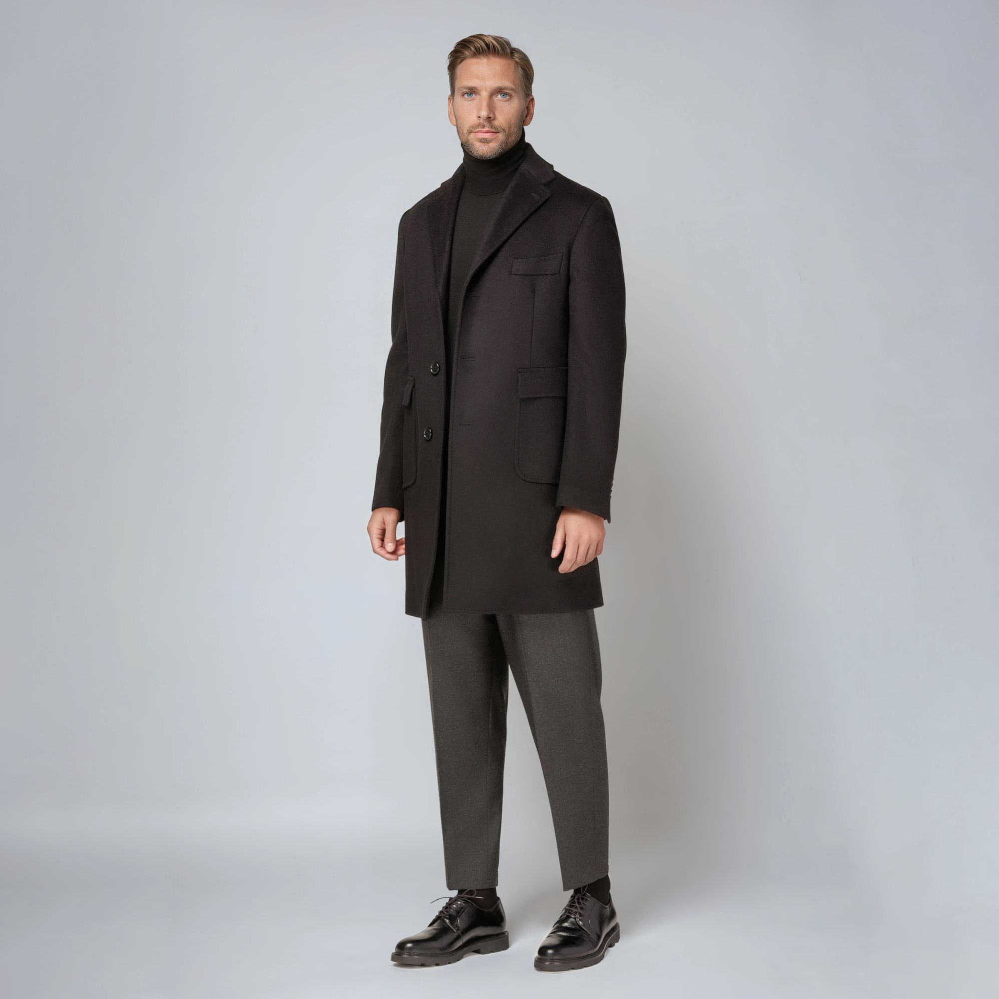 Cappotto Uomo Nero in Lana-Cashmere