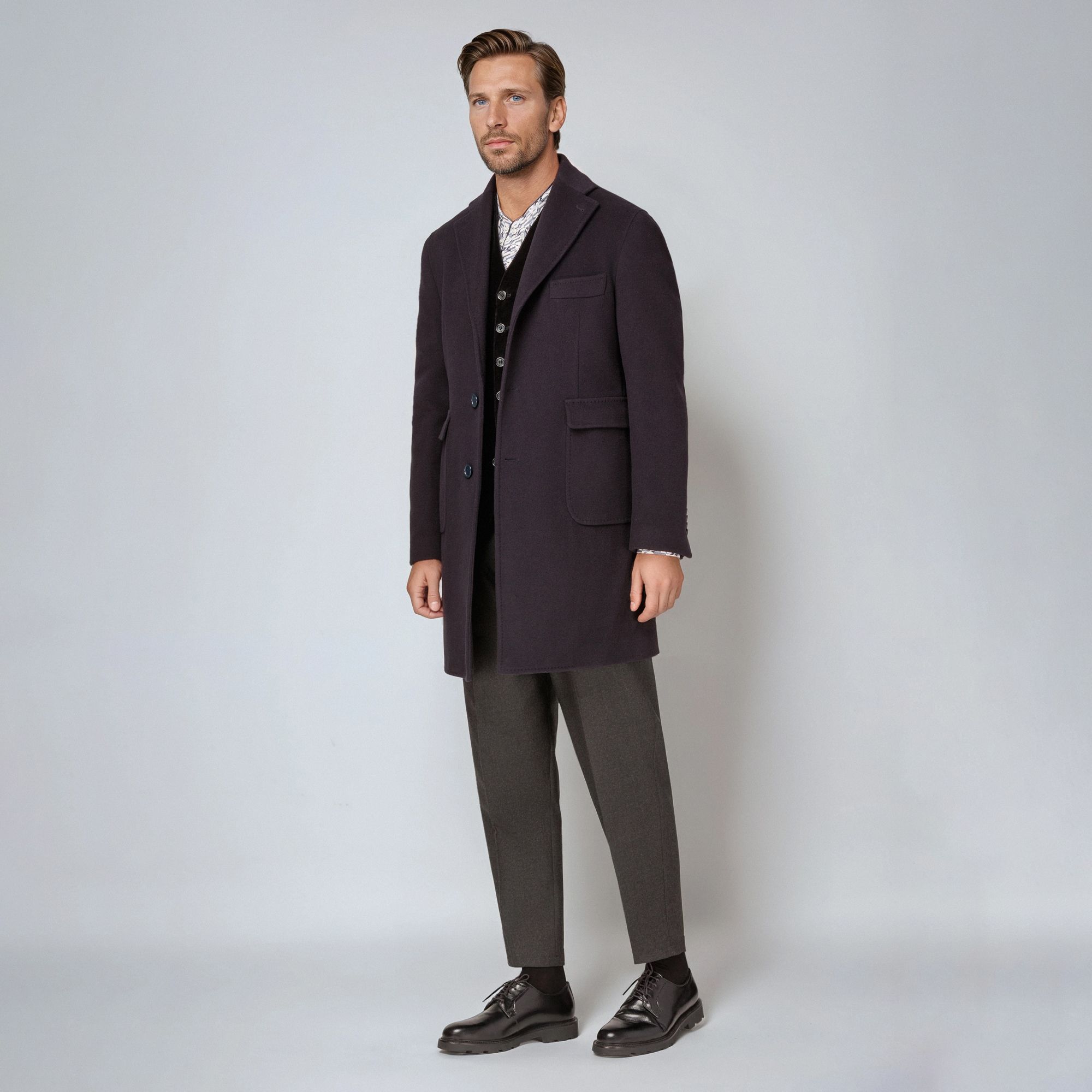 Cappotto Uomo Blu Navy in Lana-Cashmere