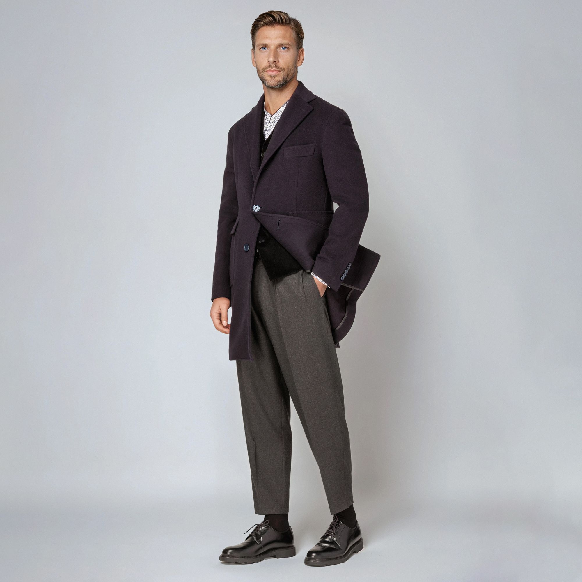 Cappotto Uomo Blu Navy in Lana-Cashmere
