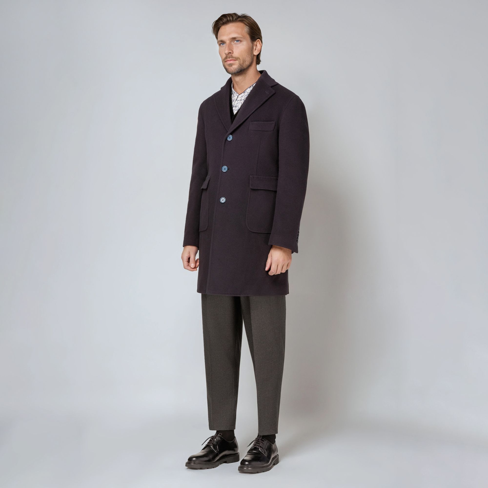 Cappotto Uomo Blu Navy in Lana-Cashmere