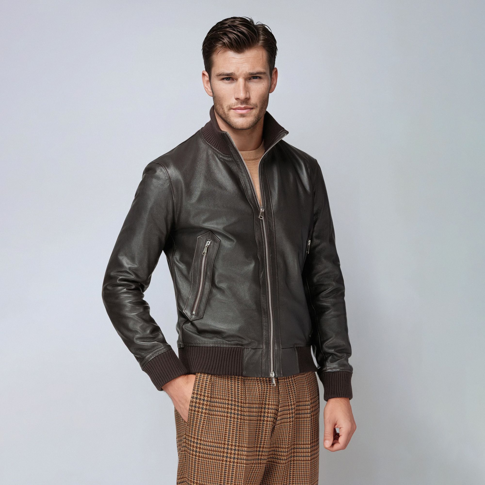 Total Look Bomber in Pelle Marrone – Smart Casual Modern Heritage