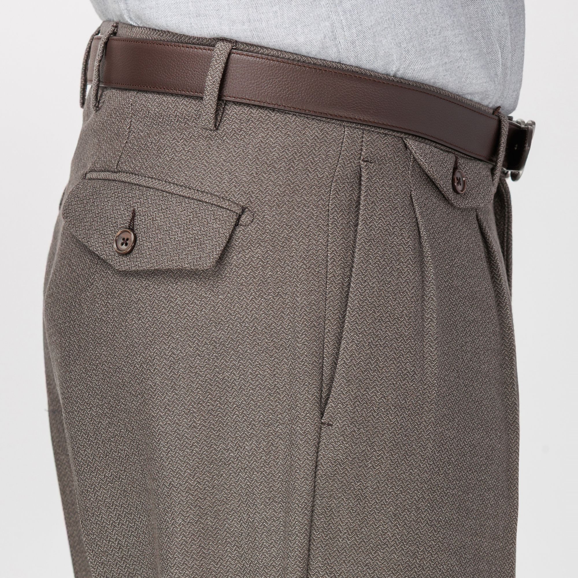 Pantaloni Uomo Lana Taupe – Spigato Micro e Crepe