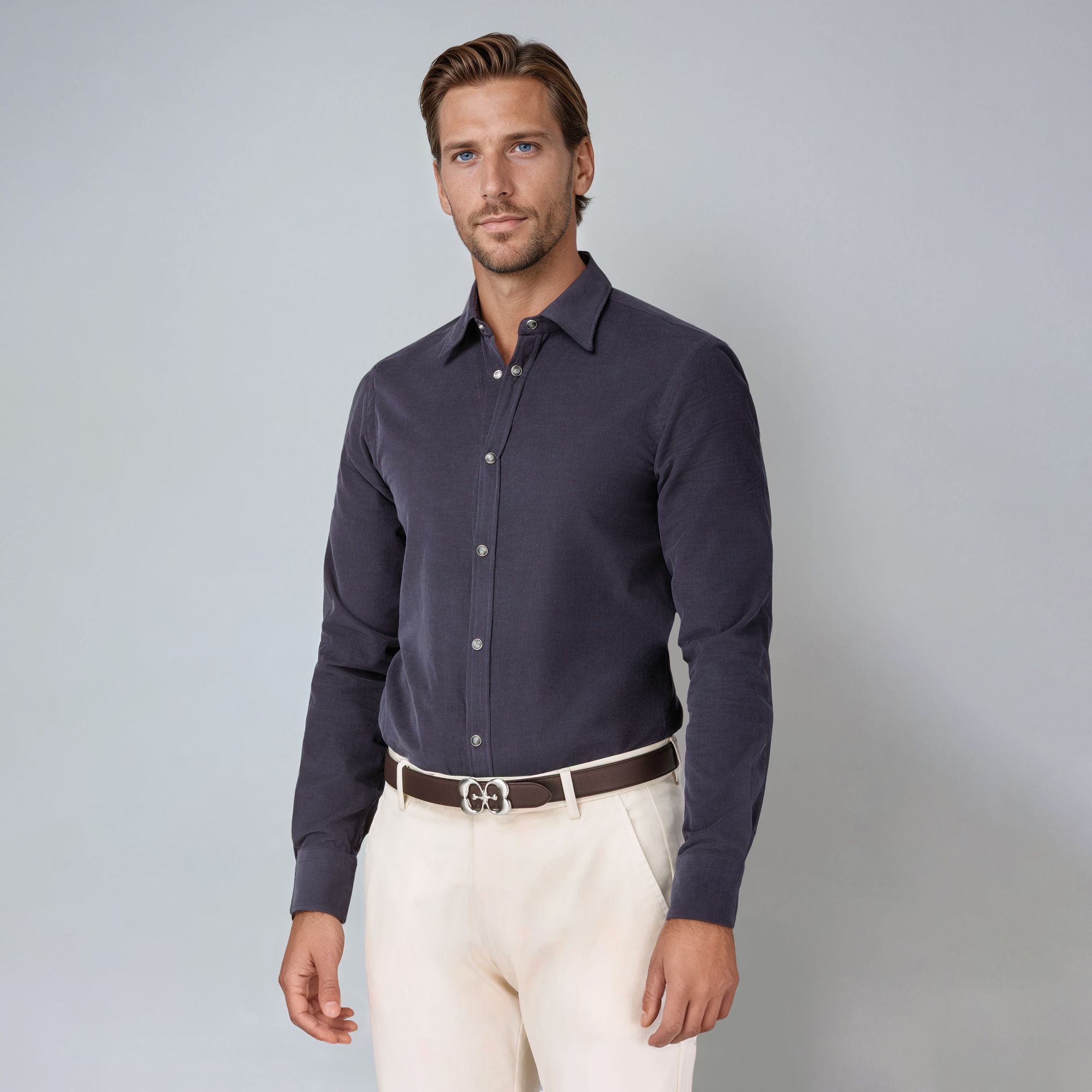 Camicia in Velluto a Coste Sottili Blu Navy